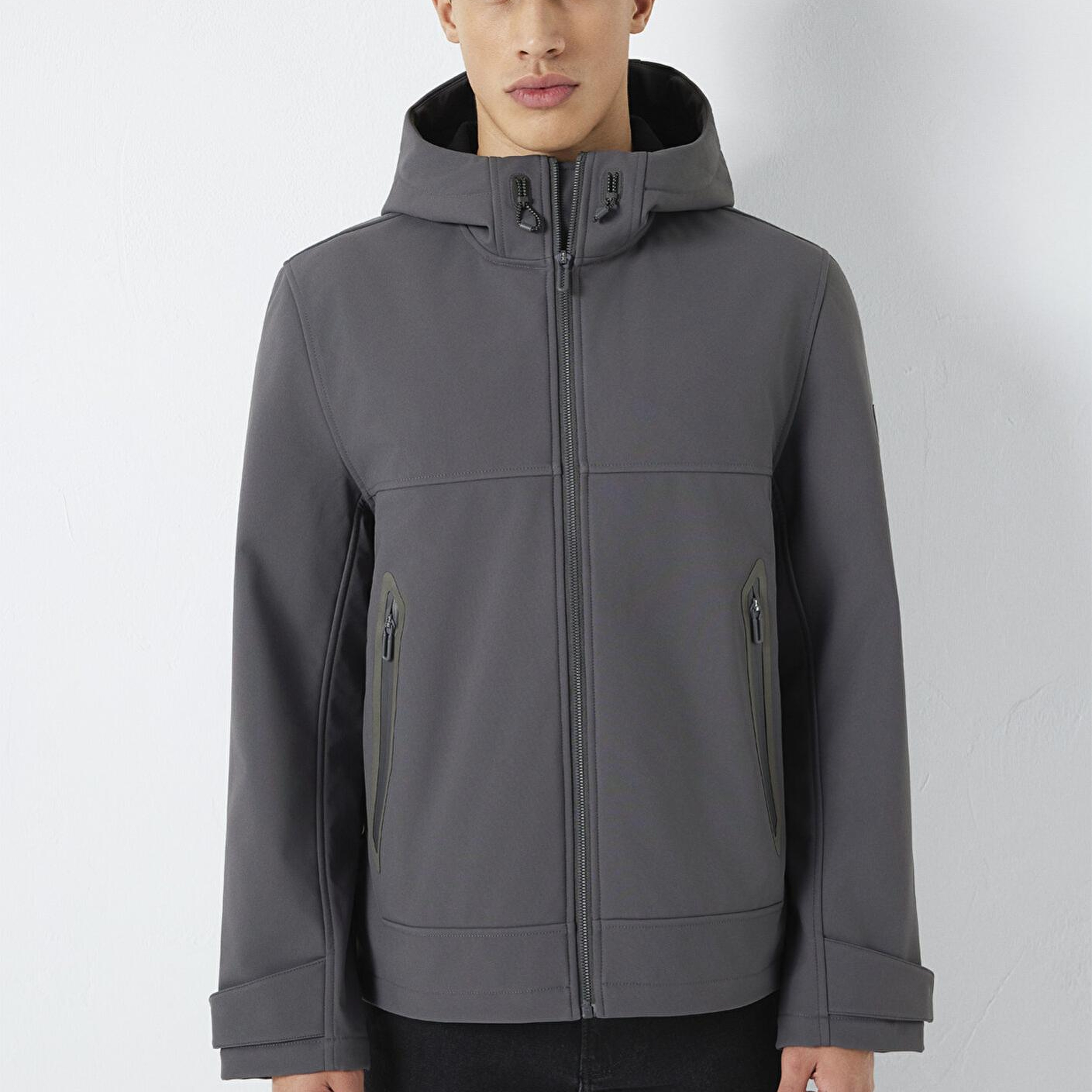 Mavi Kapüşonlu Su İtici Gri Scuba Ceket Regular Fit / Normal Kesim 0110762-85540