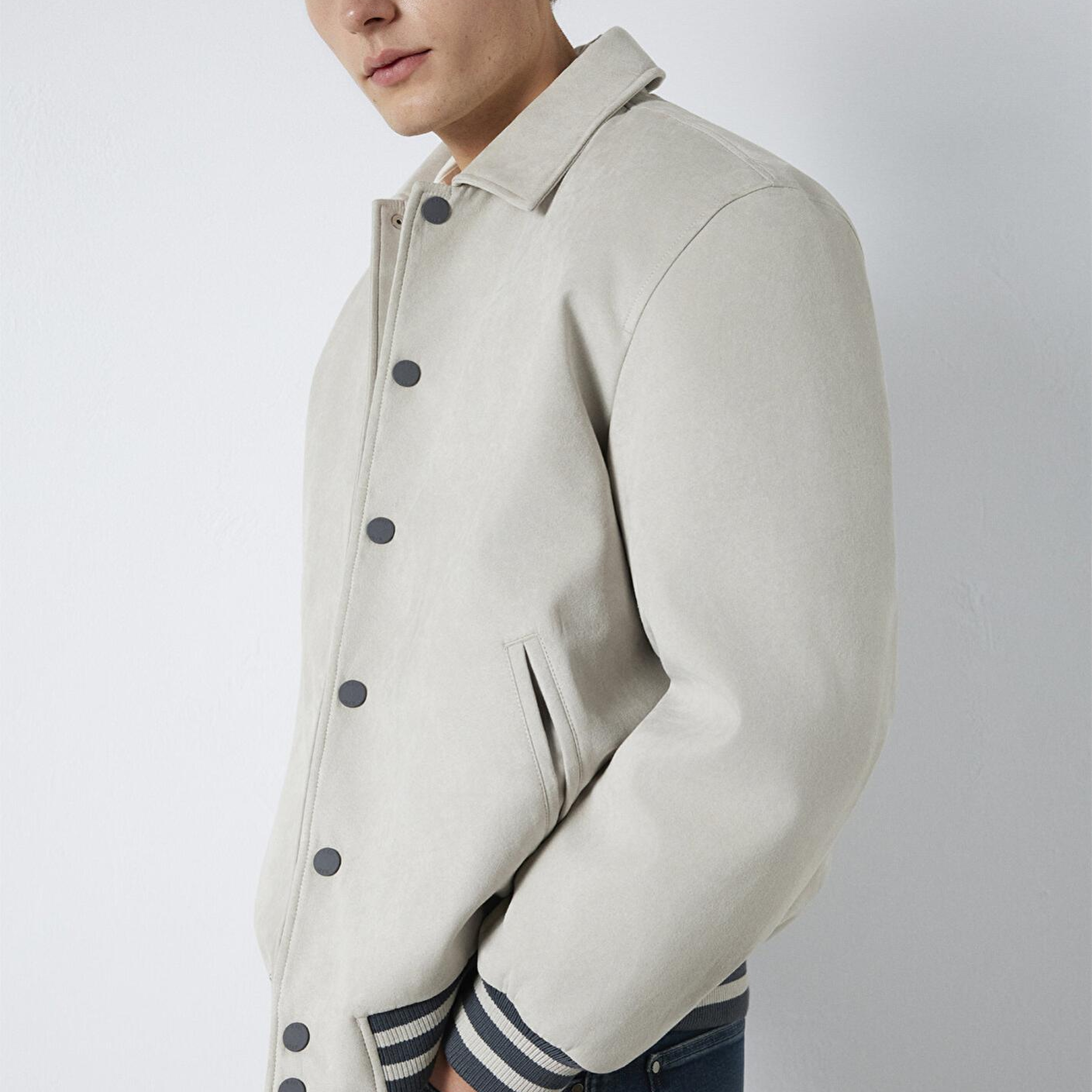 Mavi Gri Suni Süet Ceket Loose Fit / Bol Rahat Kesim 0110767-70075