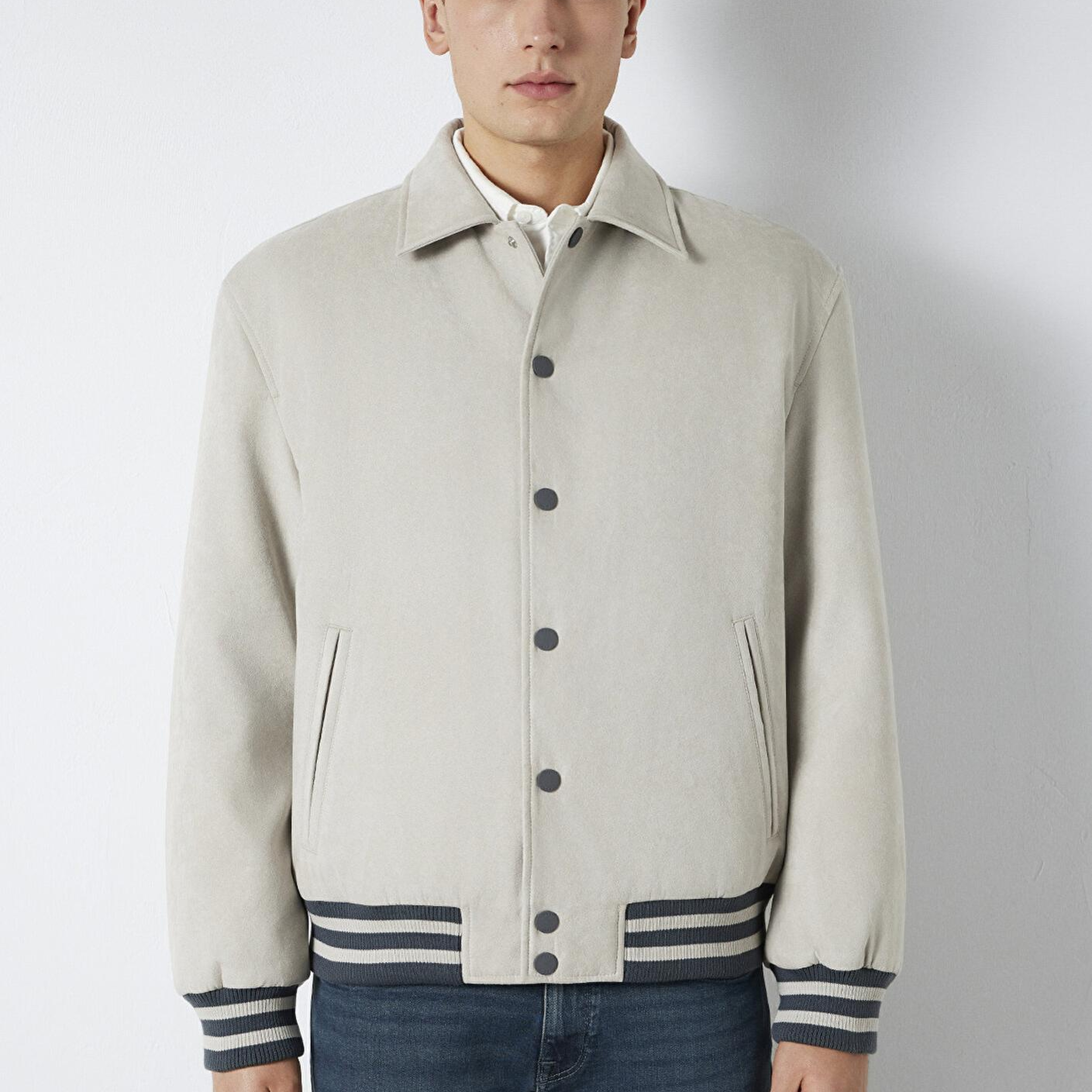 Mavi Gri Suni Süet Ceket Loose Fit / Bol Rahat Kesim 0110767-70075