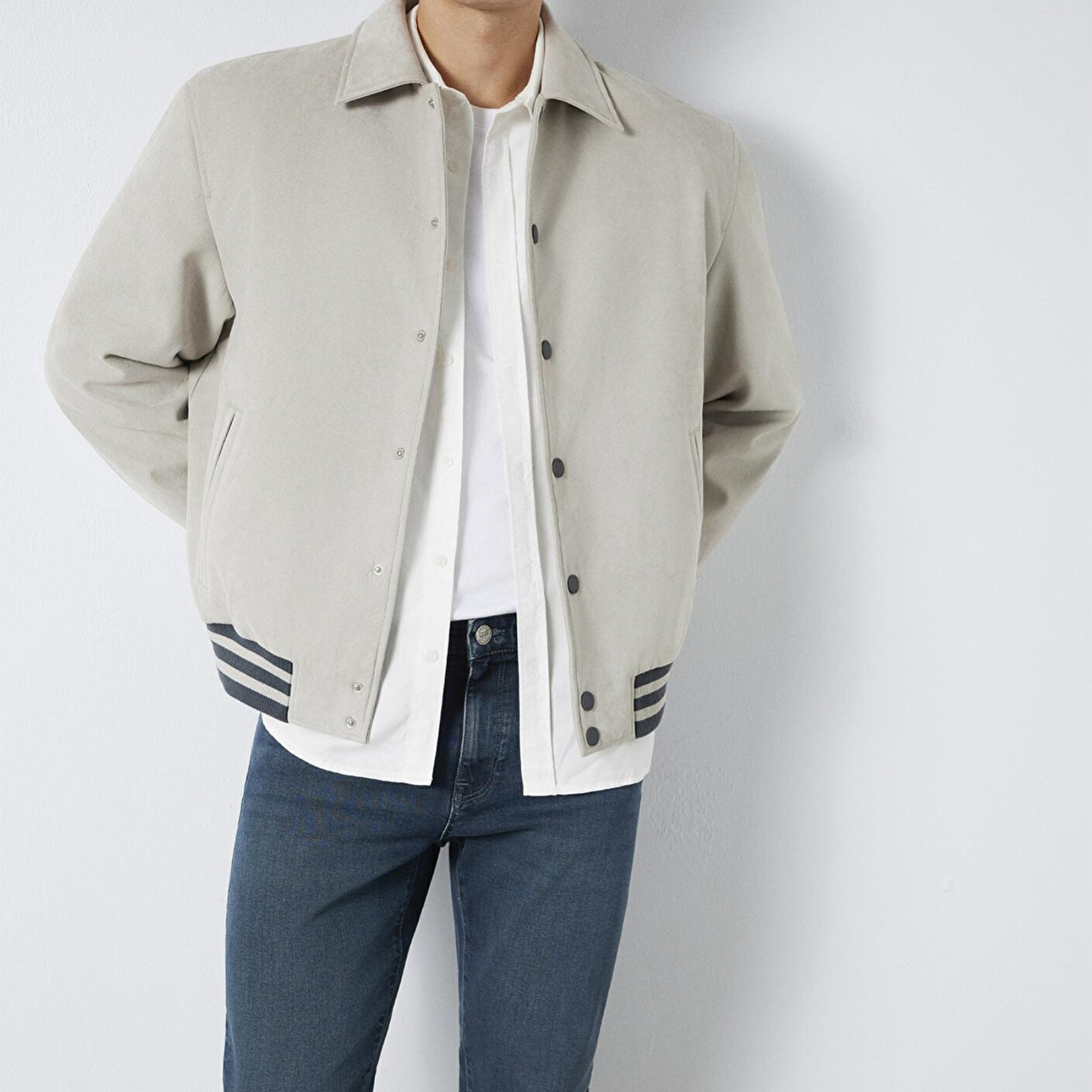 Mavi Gri Suni Süet Ceket Loose Fit / Bol Rahat Kesim 0110767-70075