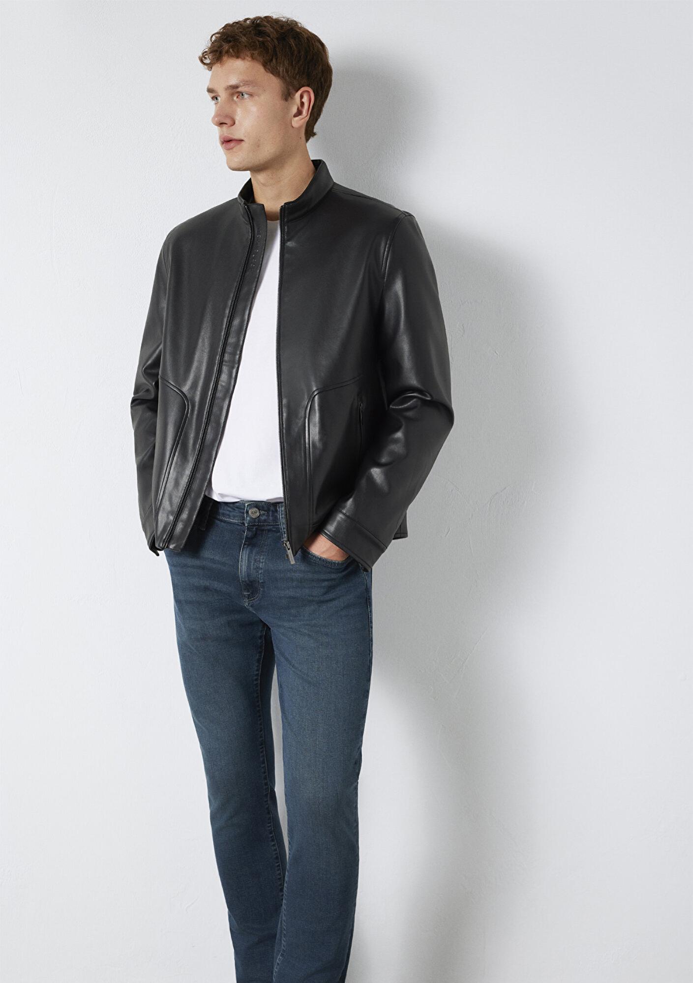 Mavi Siyah Suni Deri Ceket Slim Fit / Dar Kesim 0110789-71379