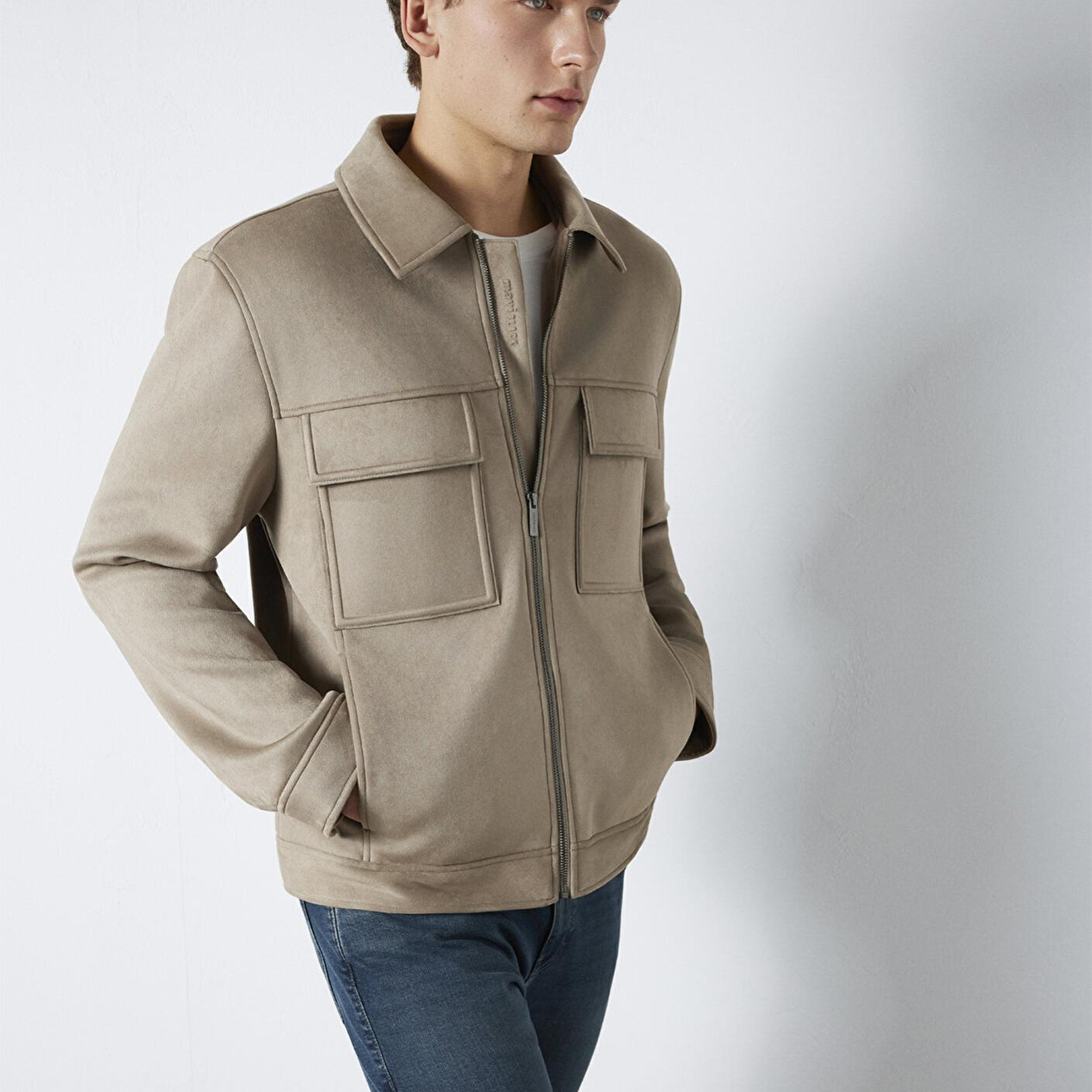 Mavi Mavi Black Cep Detaylı Bej Suni Deri Ceket Regular Fit / Normal Kesim 0110783-80697