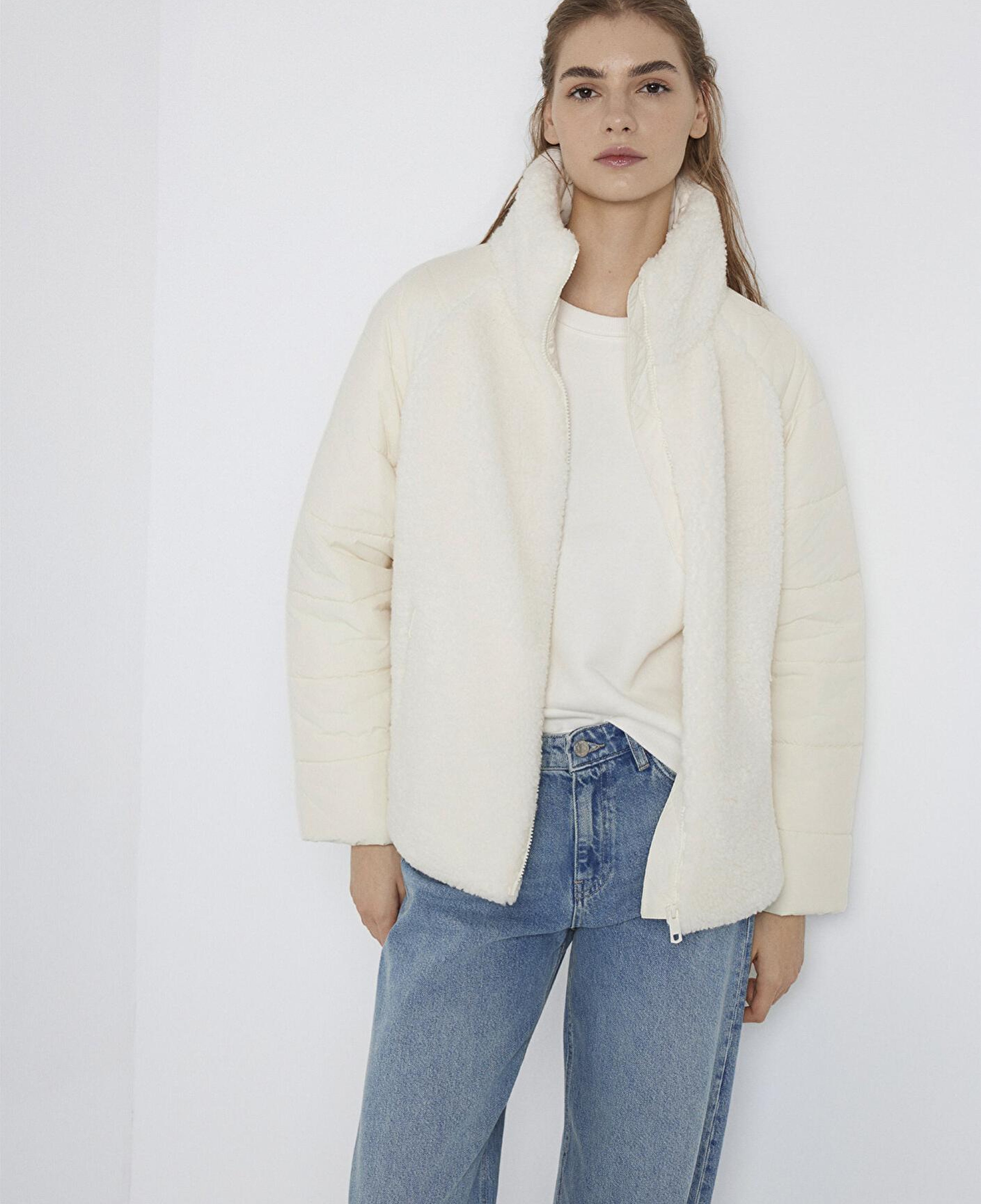 Mavi Dik Yaka Ekru Sherpa Ceket Loose Fit / Bol Rahat Kesim 1110818-80194