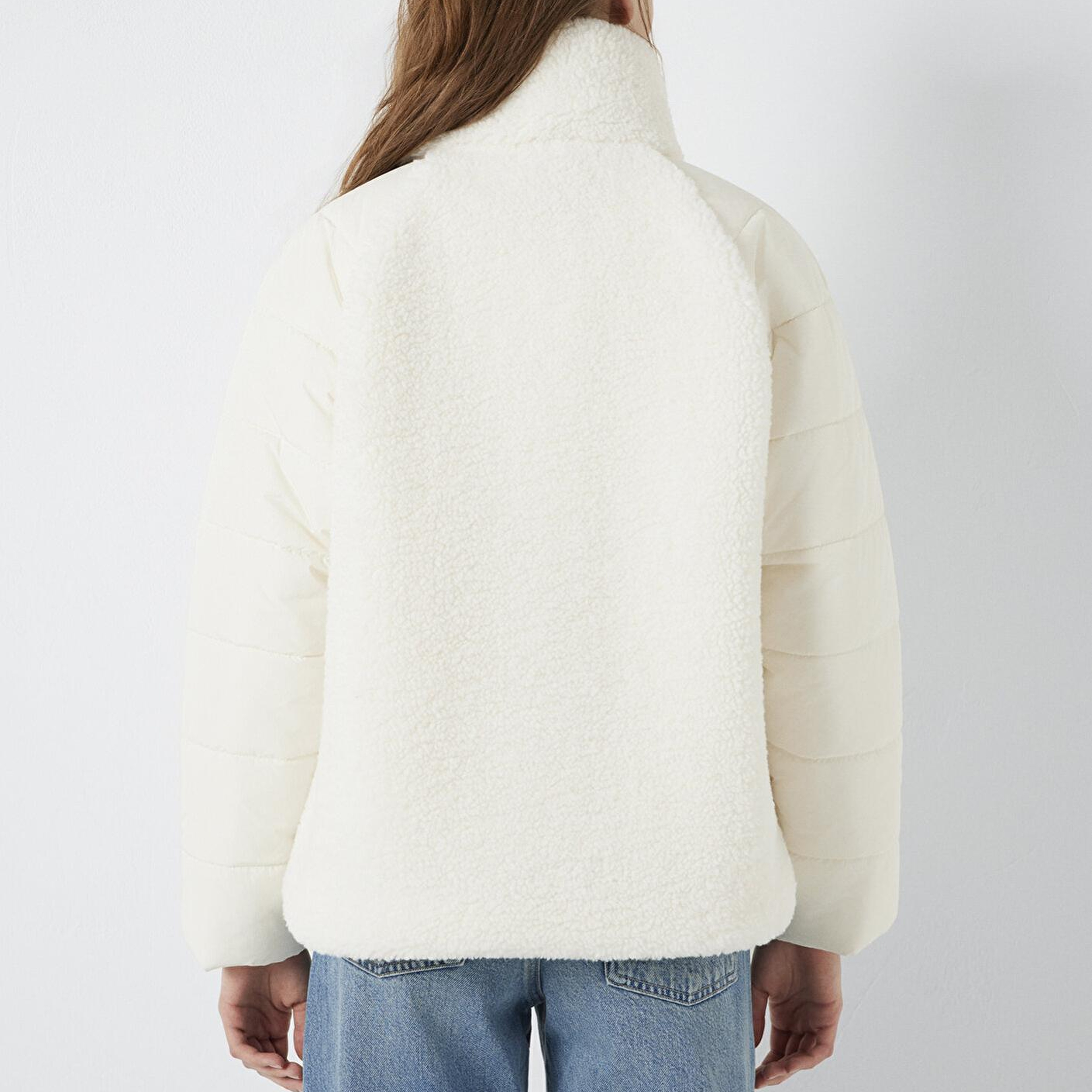 Mavi Dik Yaka Ekru Sherpa Ceket Loose Fit / Bol Rahat Kesim 1110818-80194