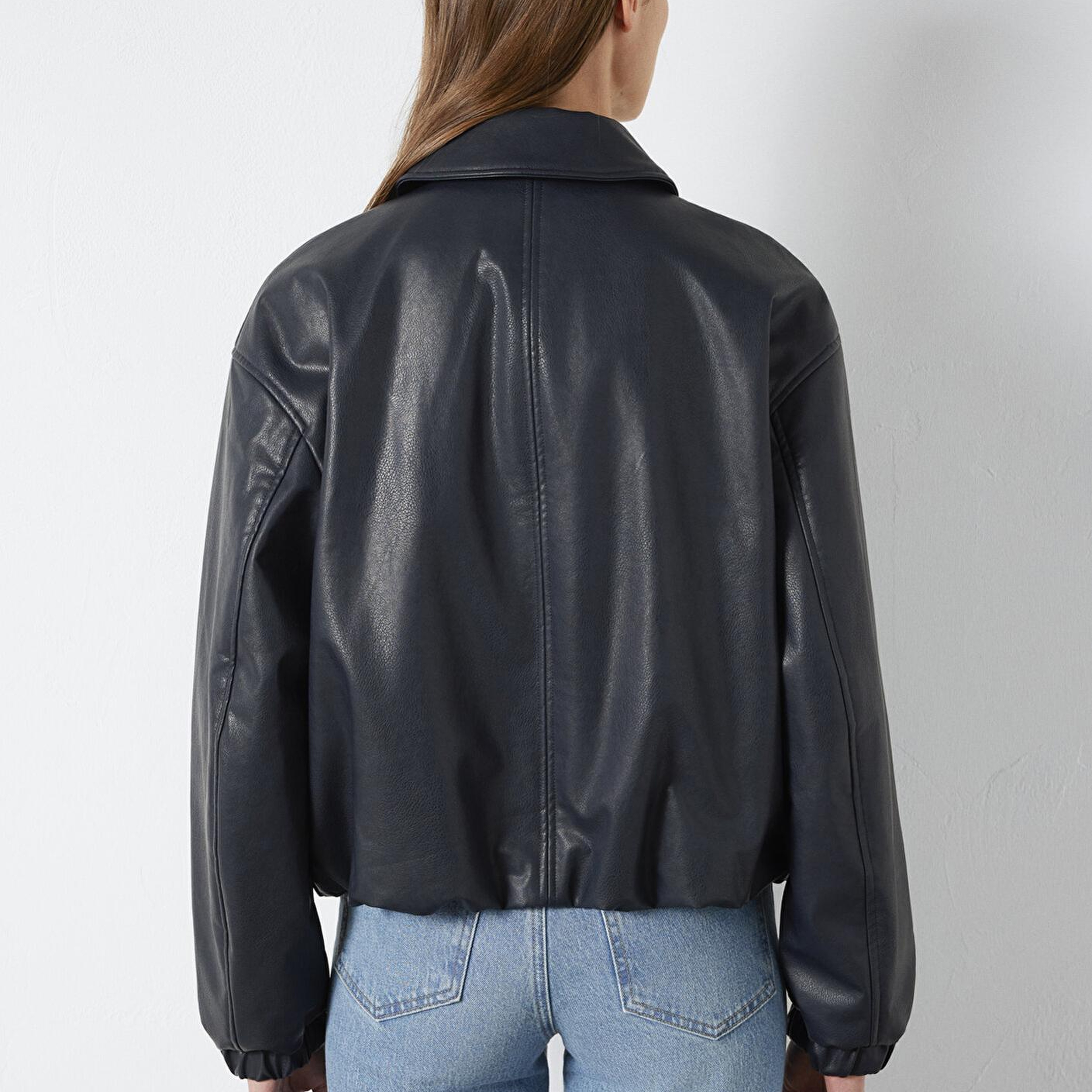 Mavi Lacivert Suni Deri Ceket Oversize / Geniş Kesim 1110614-90372