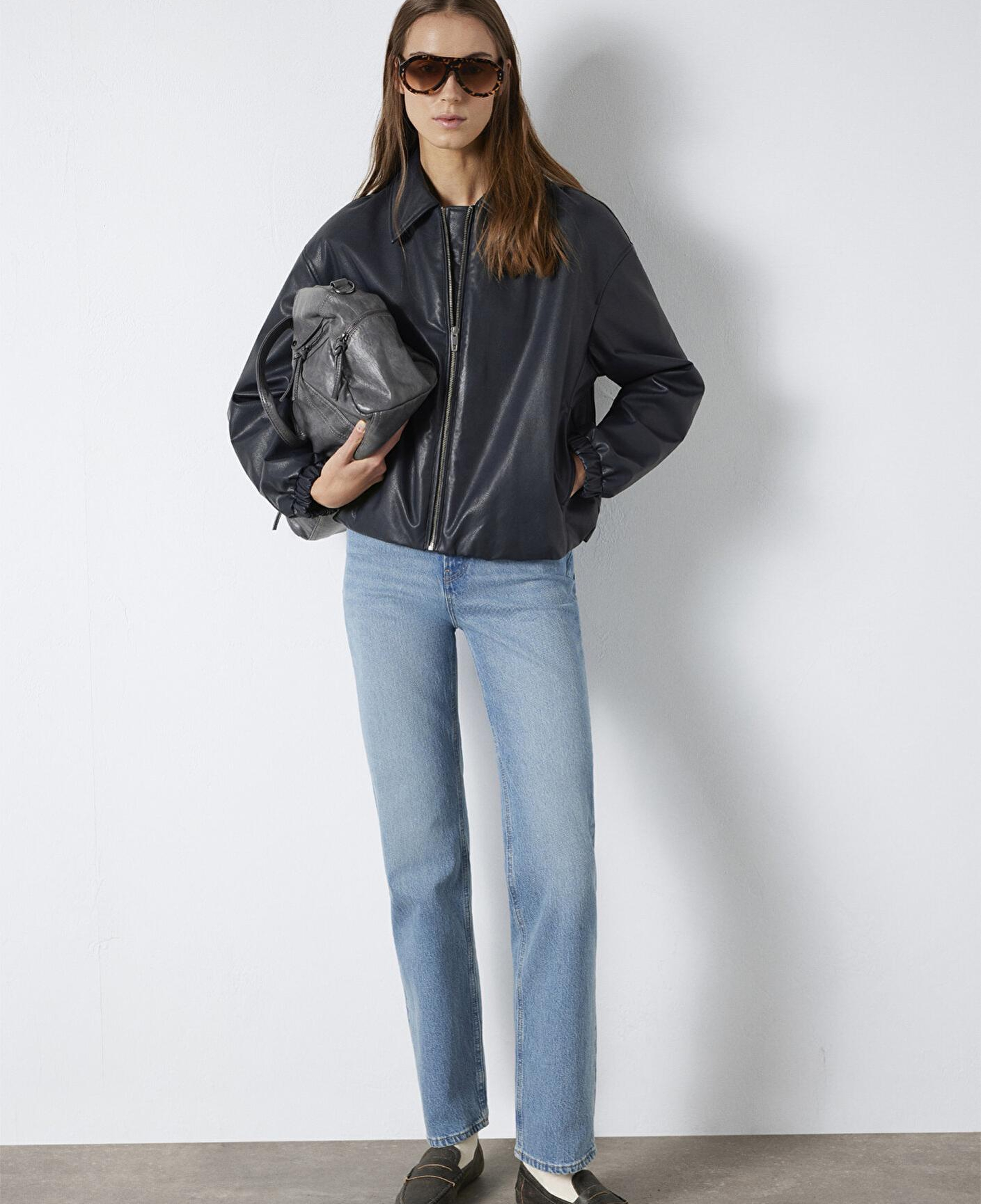 Mavi Lacivert Suni Deri Ceket Oversize / Geniş Kesim 1110614-90372