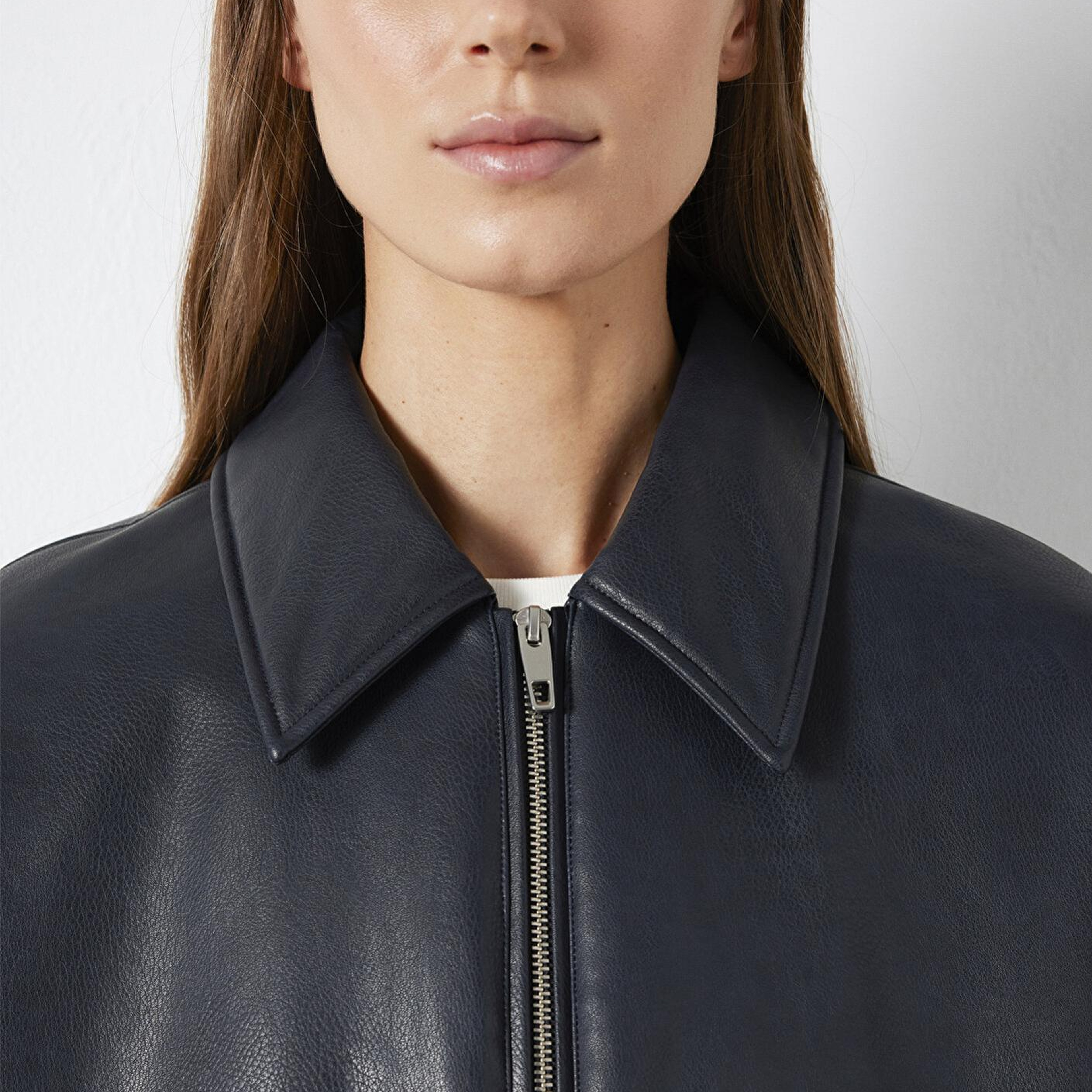 Mavi Lacivert Suni Deri Ceket Oversize / Geniş Kesim 1110614-90372