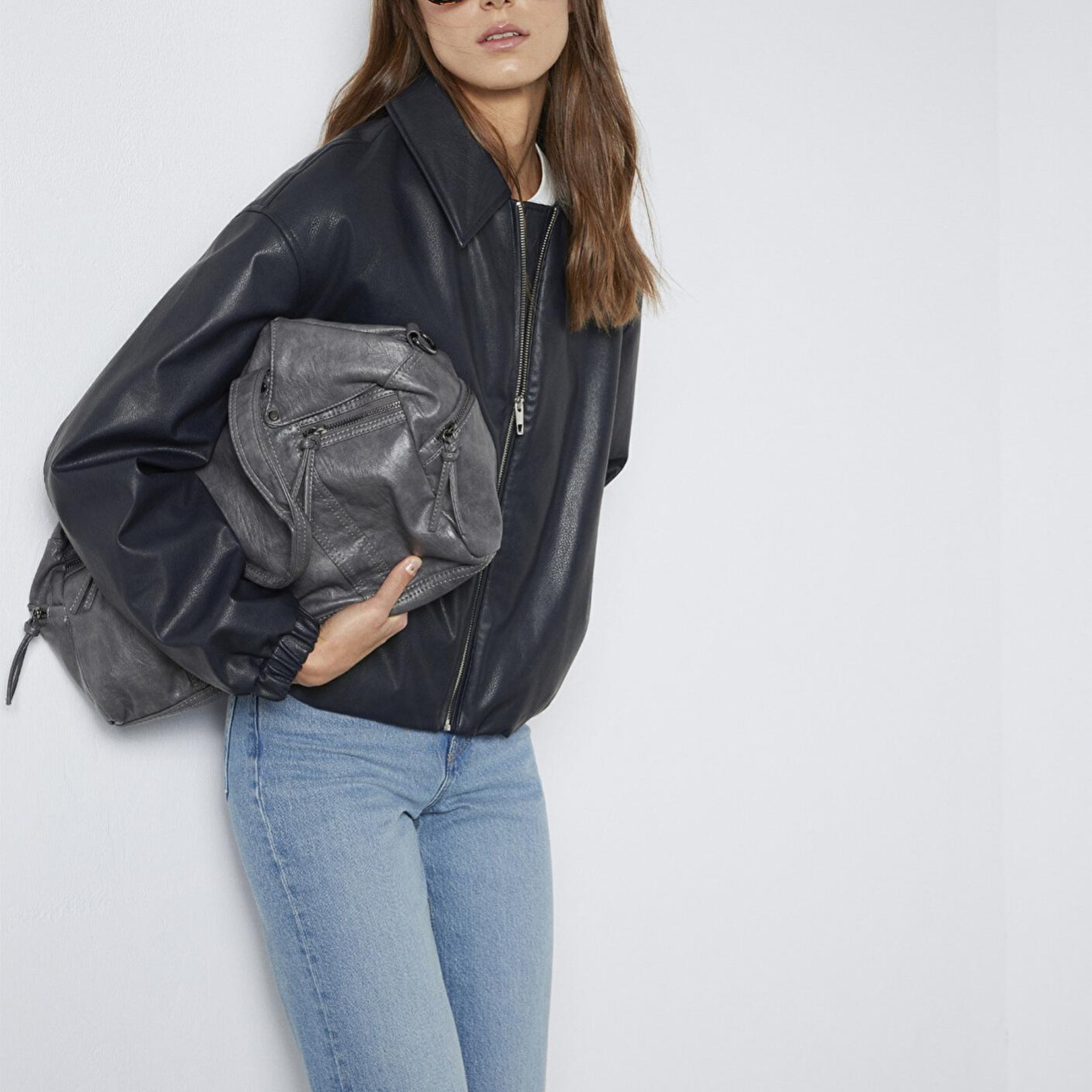 Mavi Lacivert Suni Deri Ceket Oversize / Geniş Kesim 1110614-90372