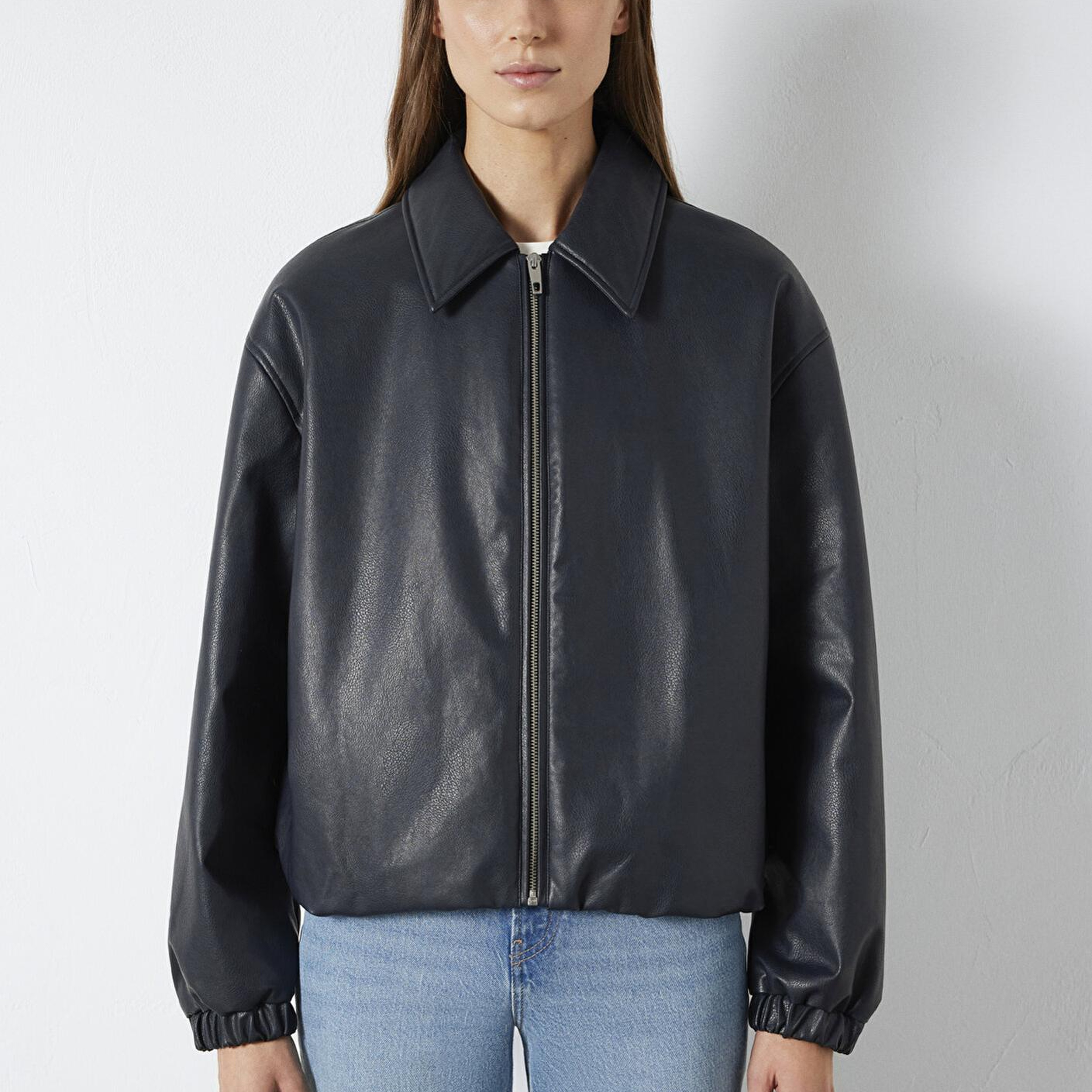 Mavi Lacivert Suni Deri Ceket Oversize / Geniş Kesim 1110614-90372