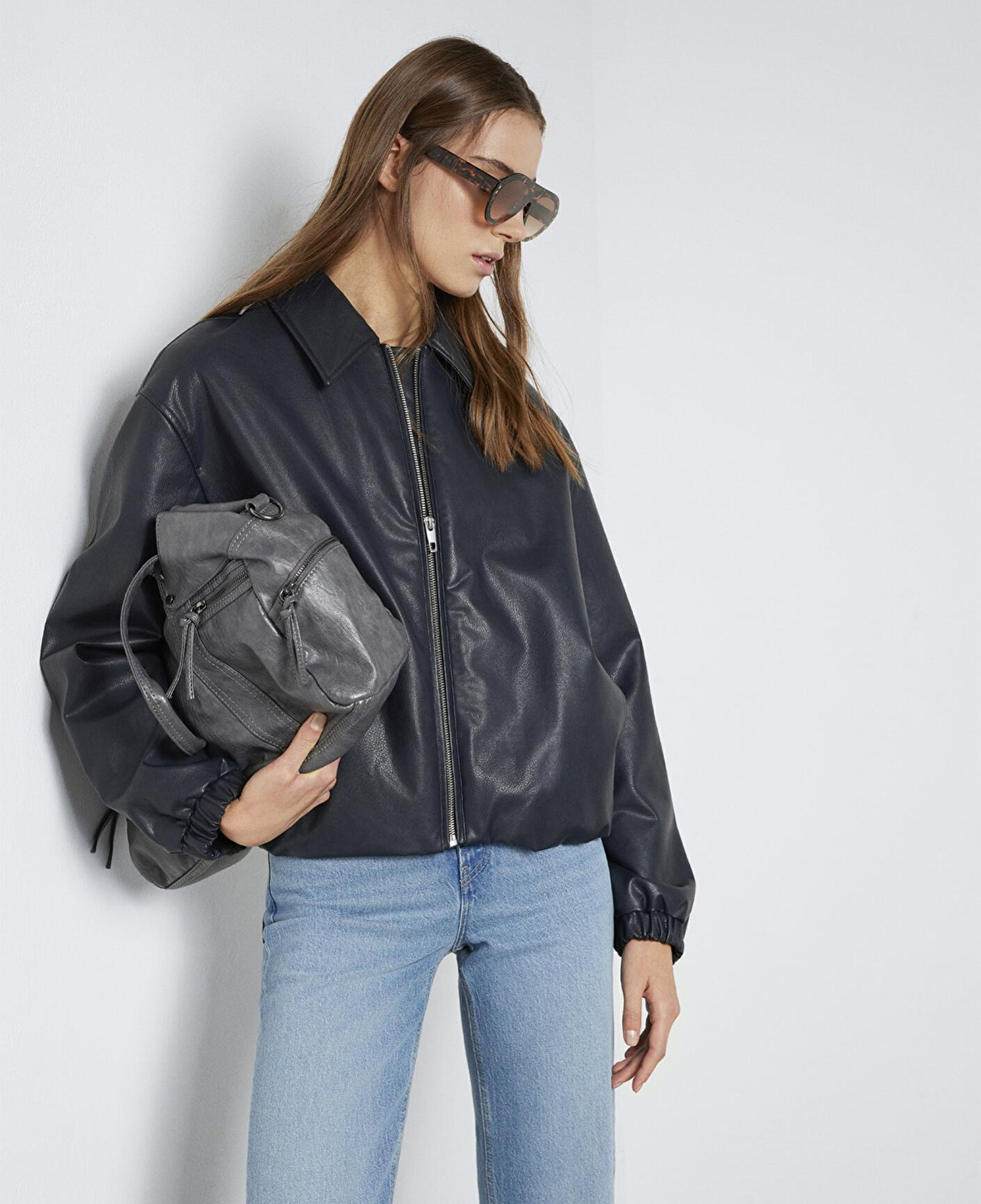 Mavi Lacivert Suni Deri Ceket Oversize / Geniş Kesim 1110614-90372