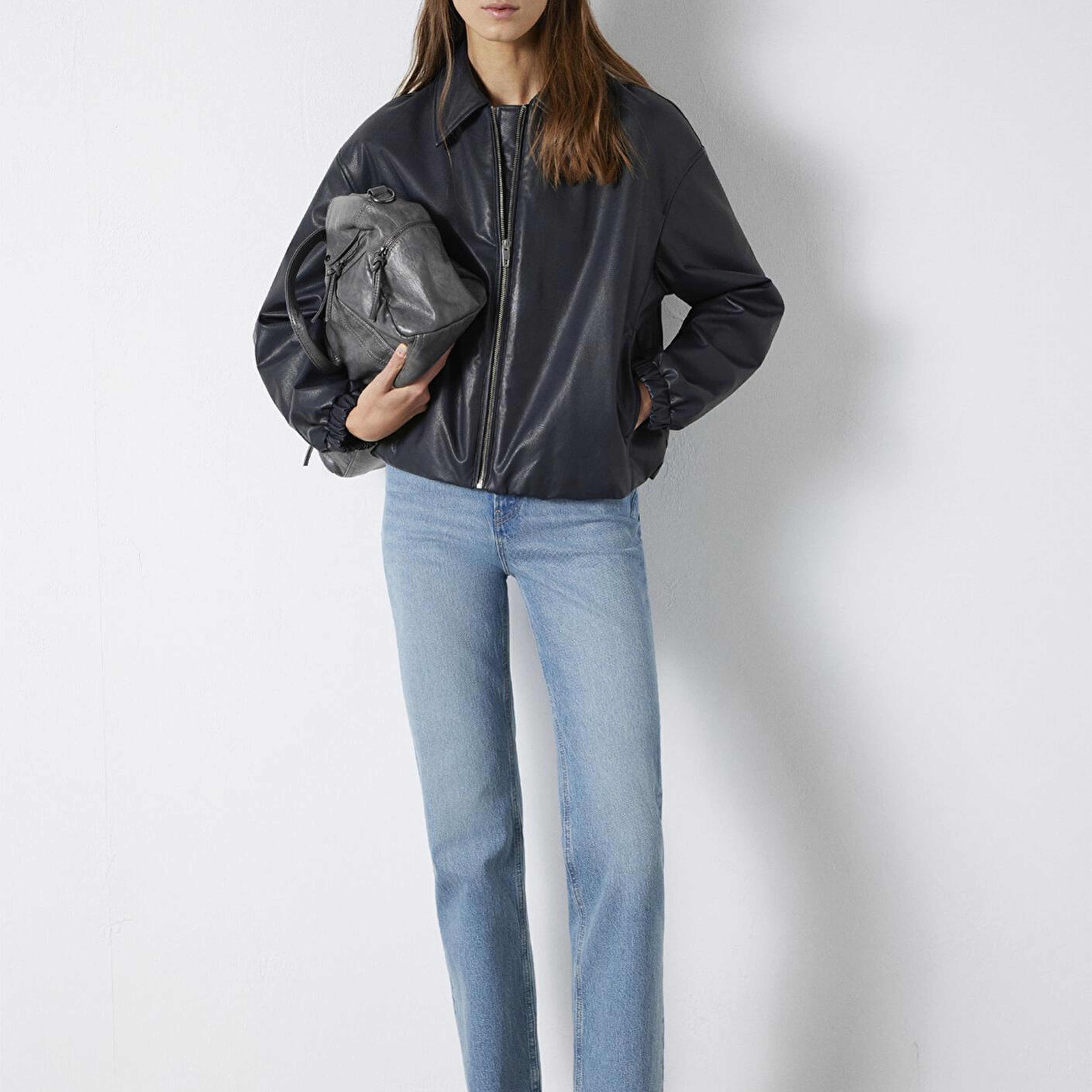 Mavi Lacivert Suni Deri Ceket Oversize / Geniş Kesim 1110614-90372