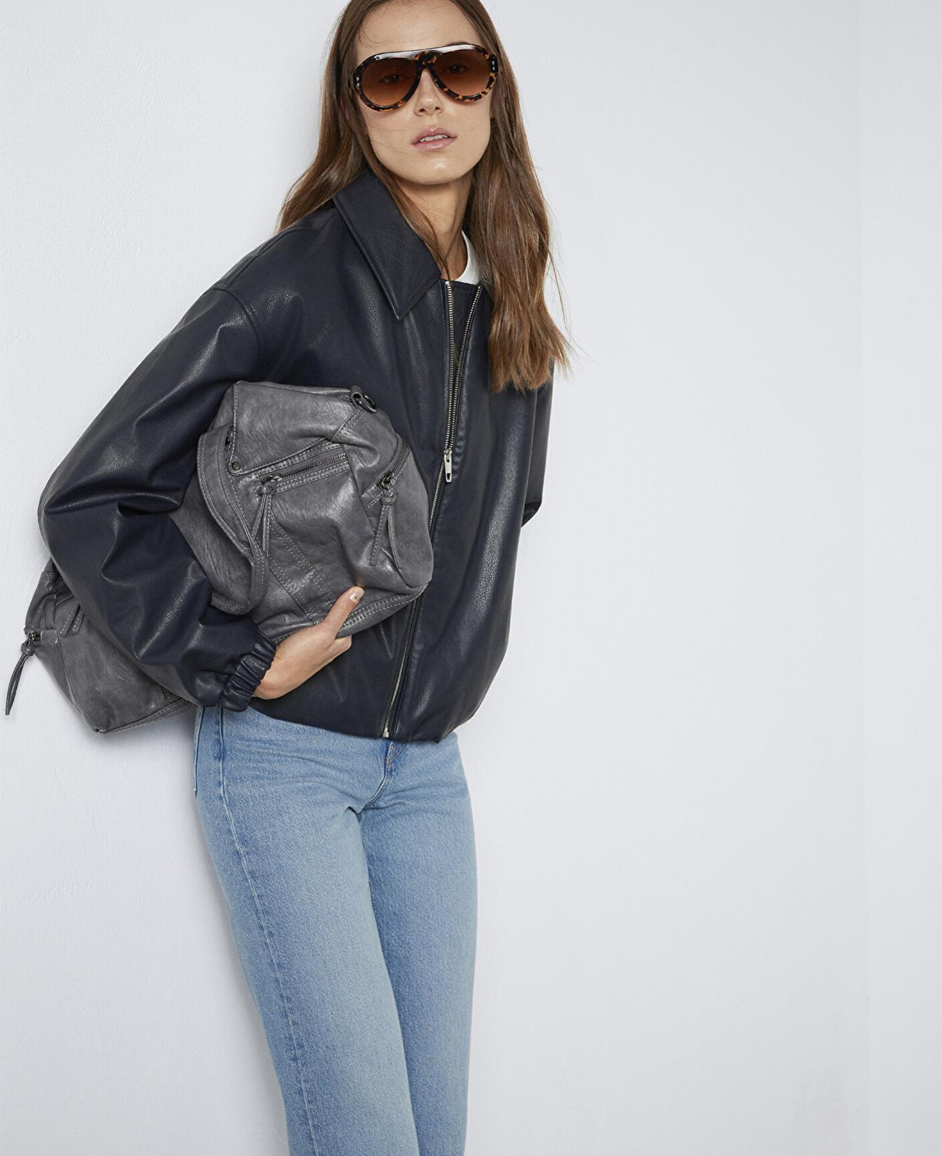 Mavi Lacivert Suni Deri Ceket Oversize / Geniş Kesim 1110614-90372