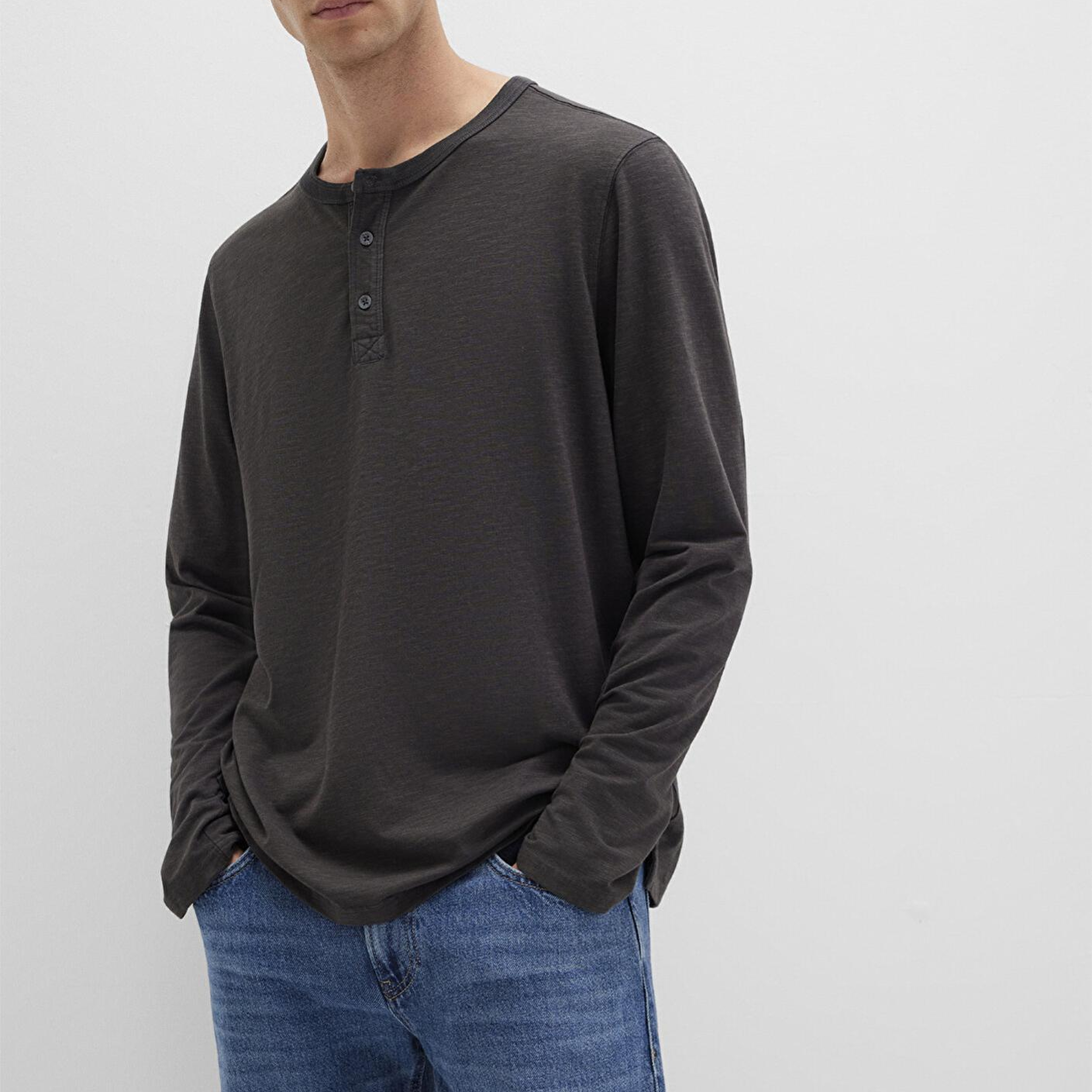 Mavi Uzun Kollu Antrasit Tişört Loose Fit / Bol Rahat Kesim 0613117-70092