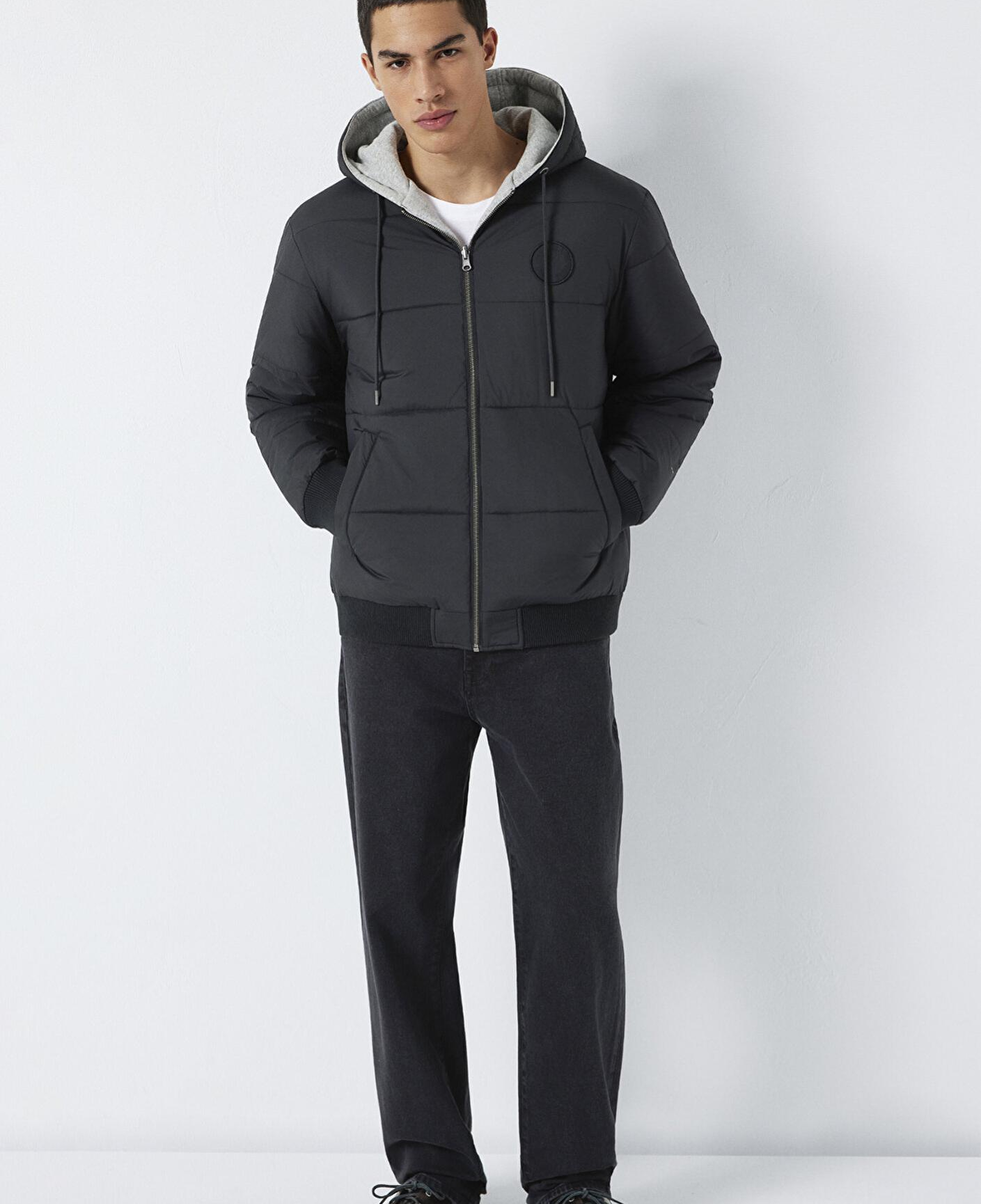 Mavi Çift Taraflı Kapüşonlu Siyah Mont 0110770-71379