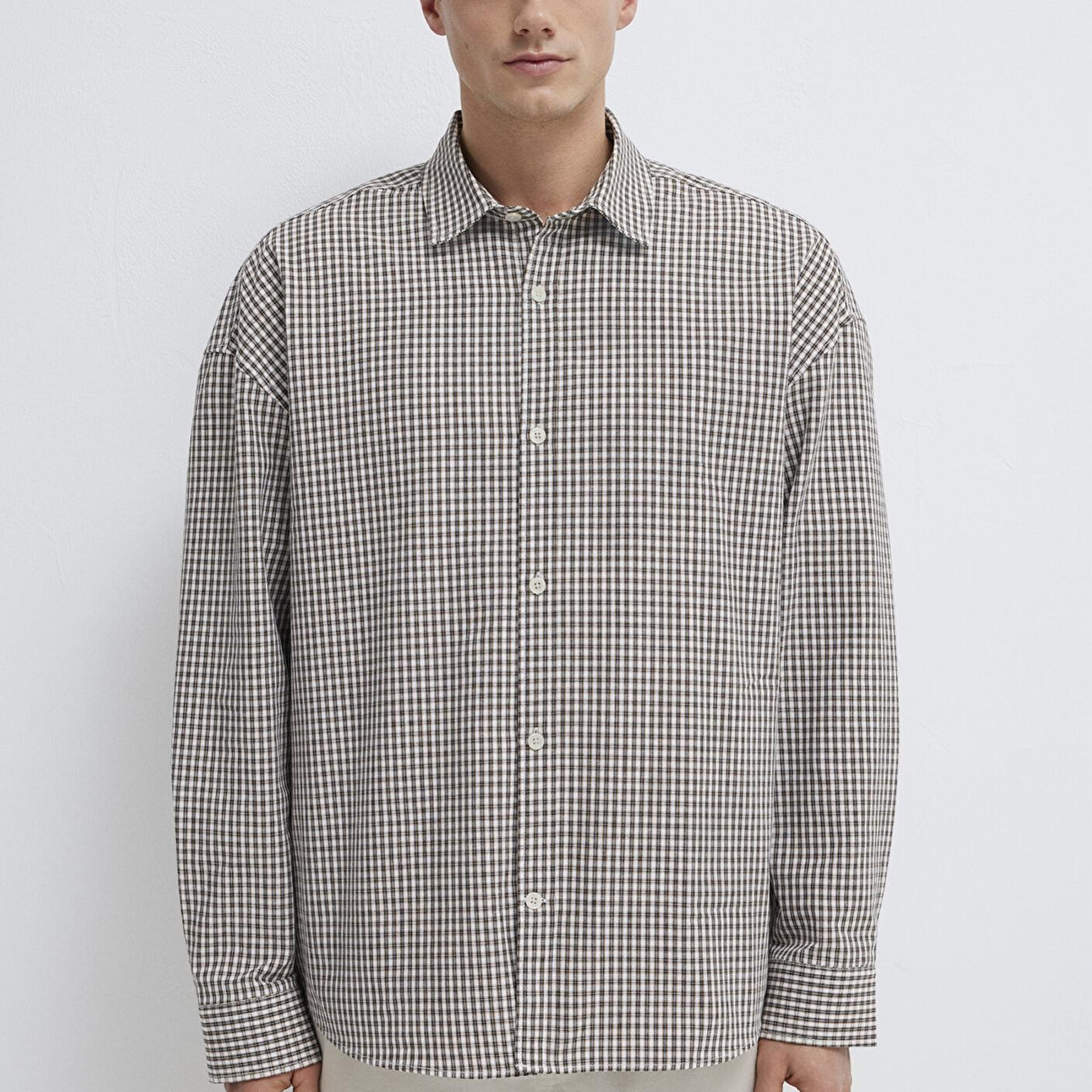 Mavi Kahverengi Ekose Gömlek Oversize / Geniş Kesim 0211870-91413