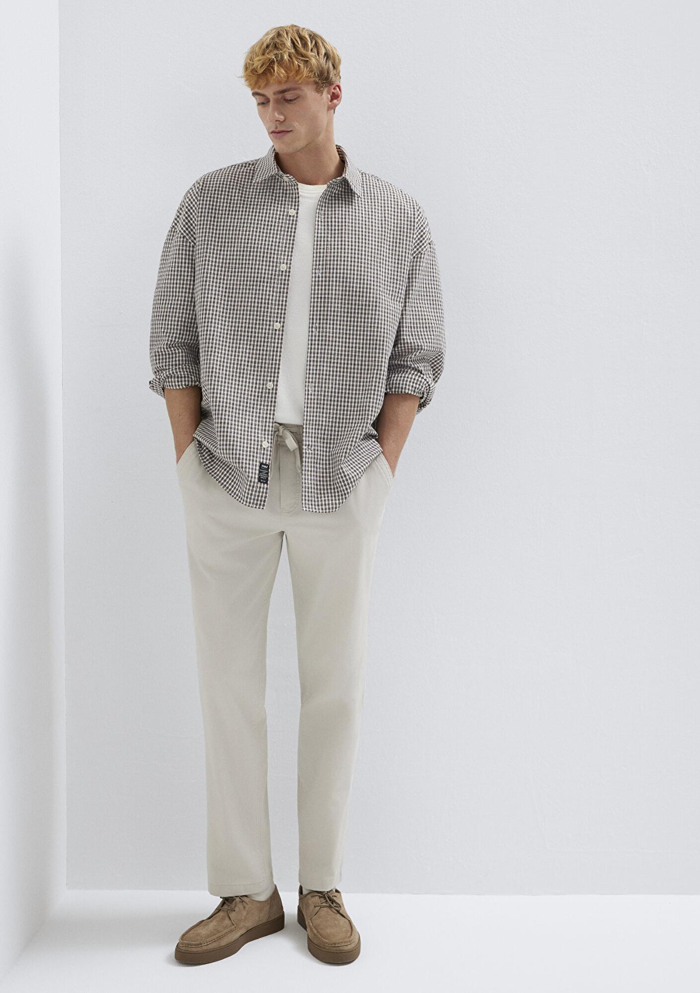 Mavi Kahverengi Ekose Gömlek Oversize / Geniş Kesim 0211870-91413