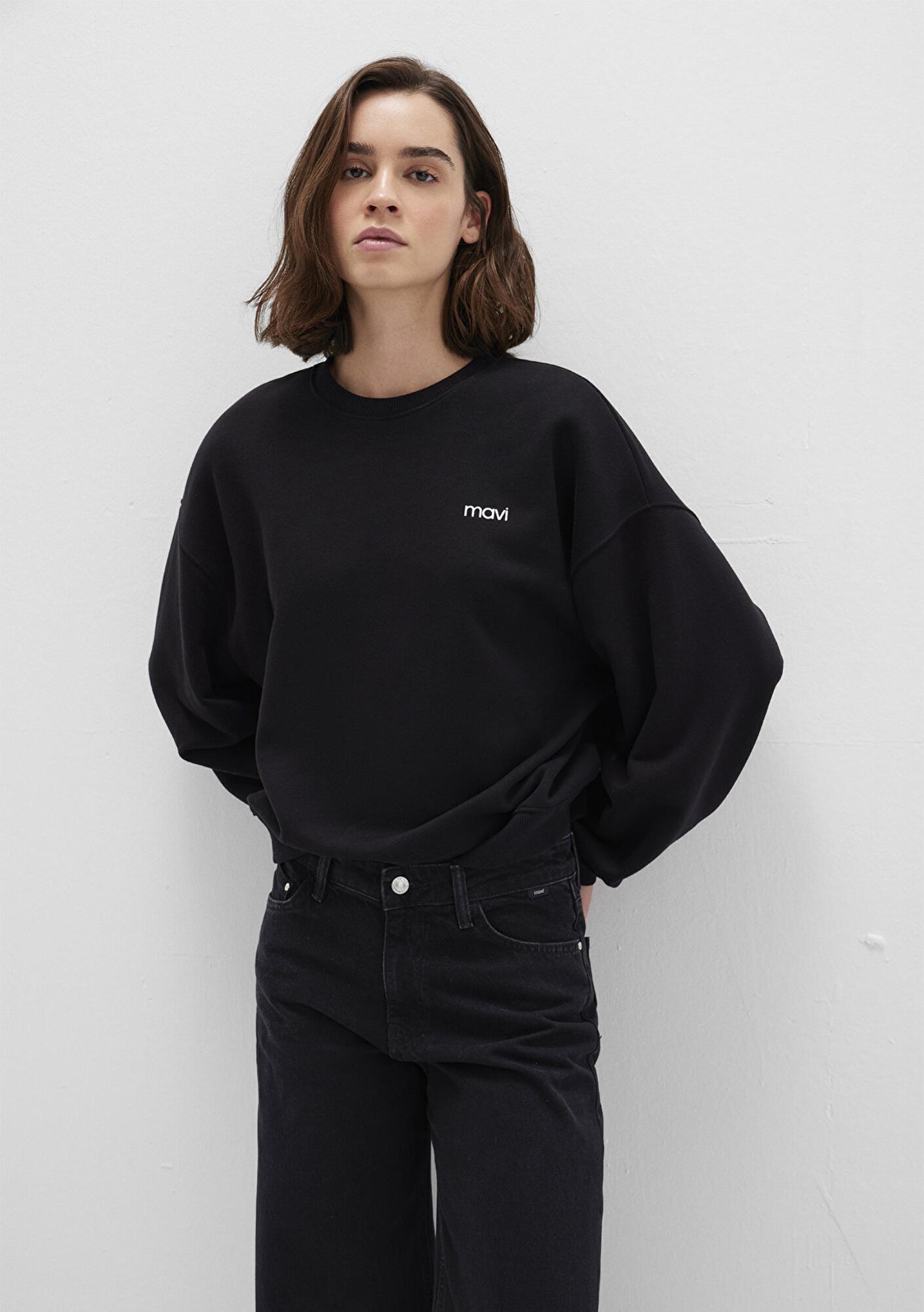 Mavi Mavi Logo Baskılı Siyah Sweatshirt 1S10490-900