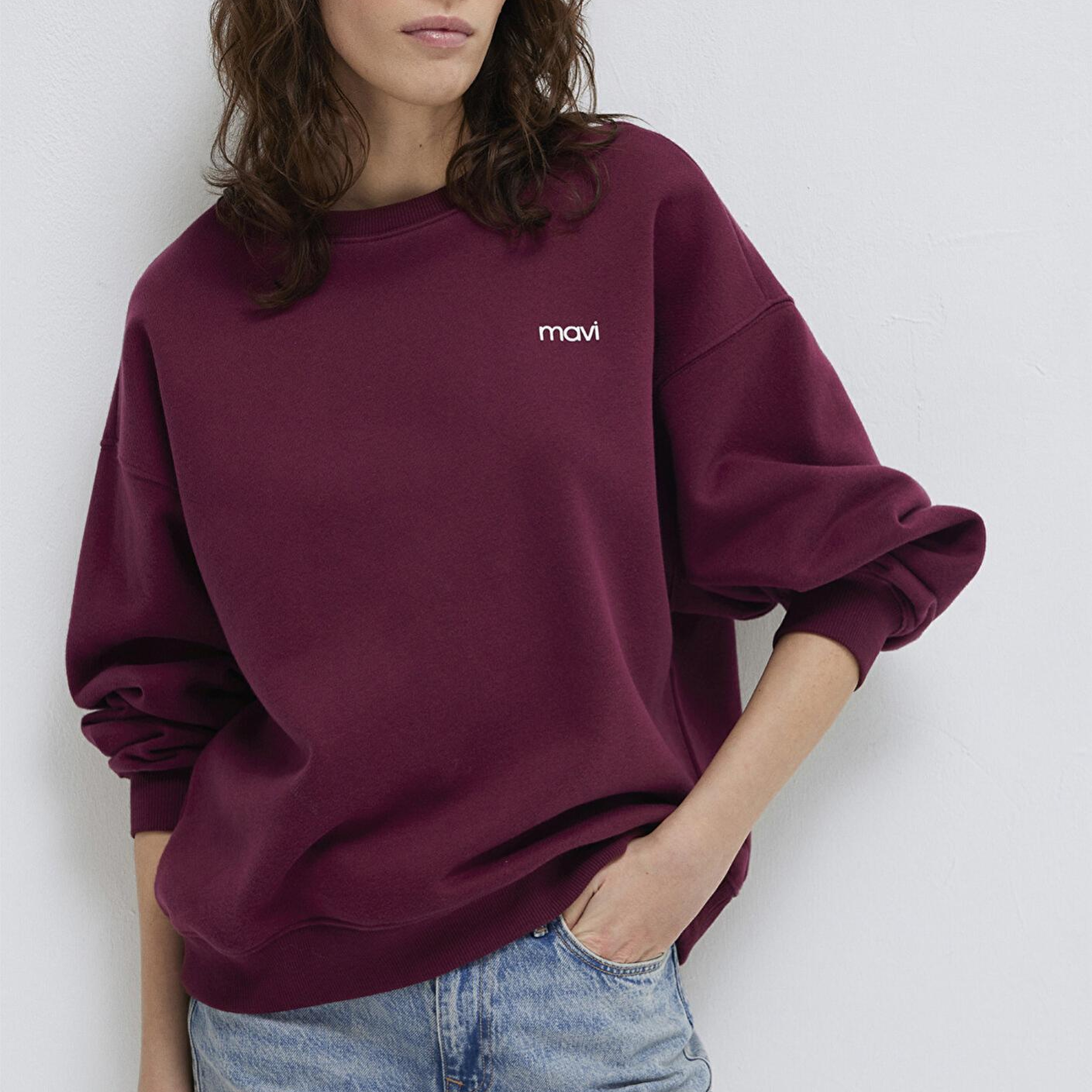 Mavi Mavi Logo Baskılı Bordo Sweatshirt 1S10490-90705