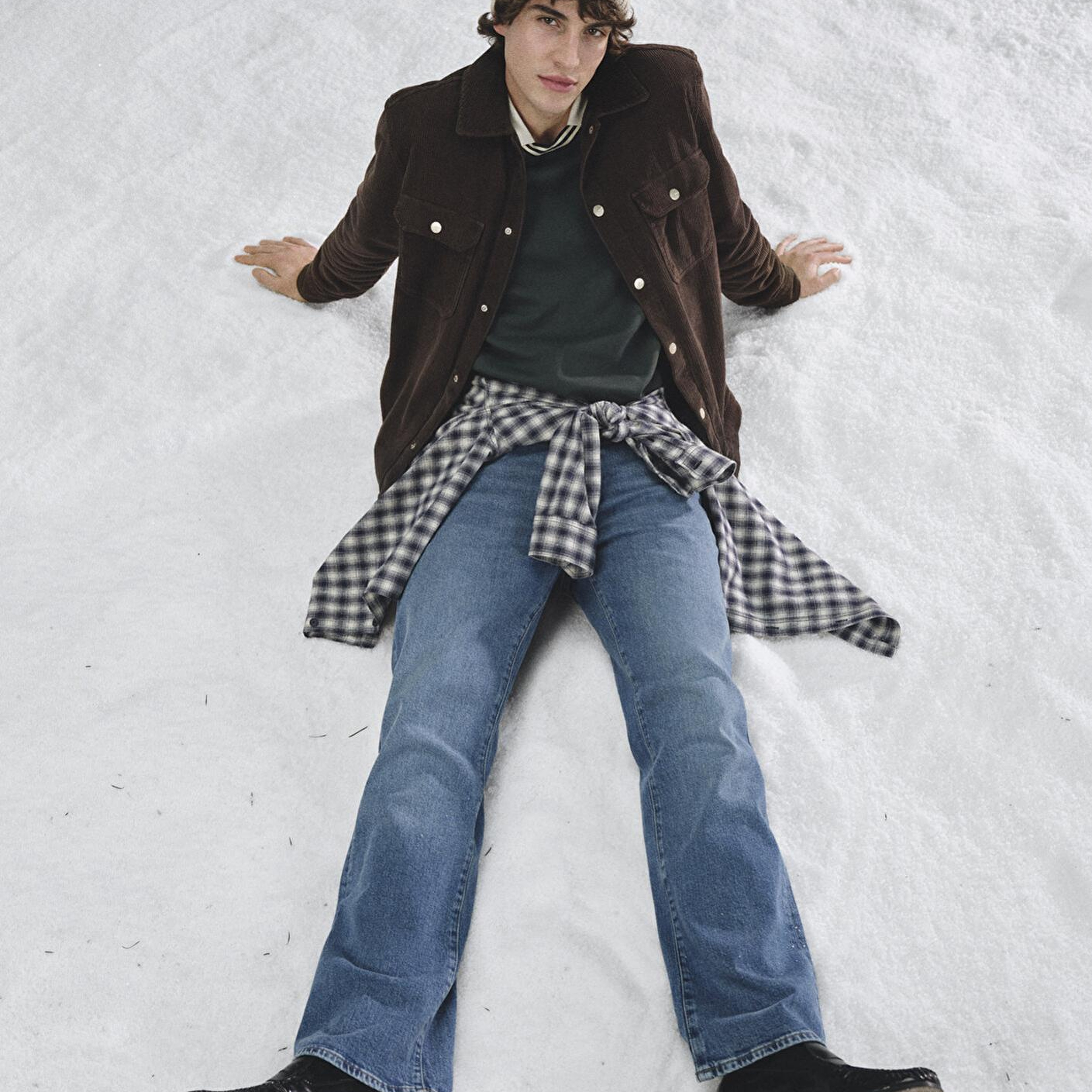 Mavi Kahverengi Cepli Kadife Gömlek Loose Fit / Bol Rahat Kesim 0211750-70219