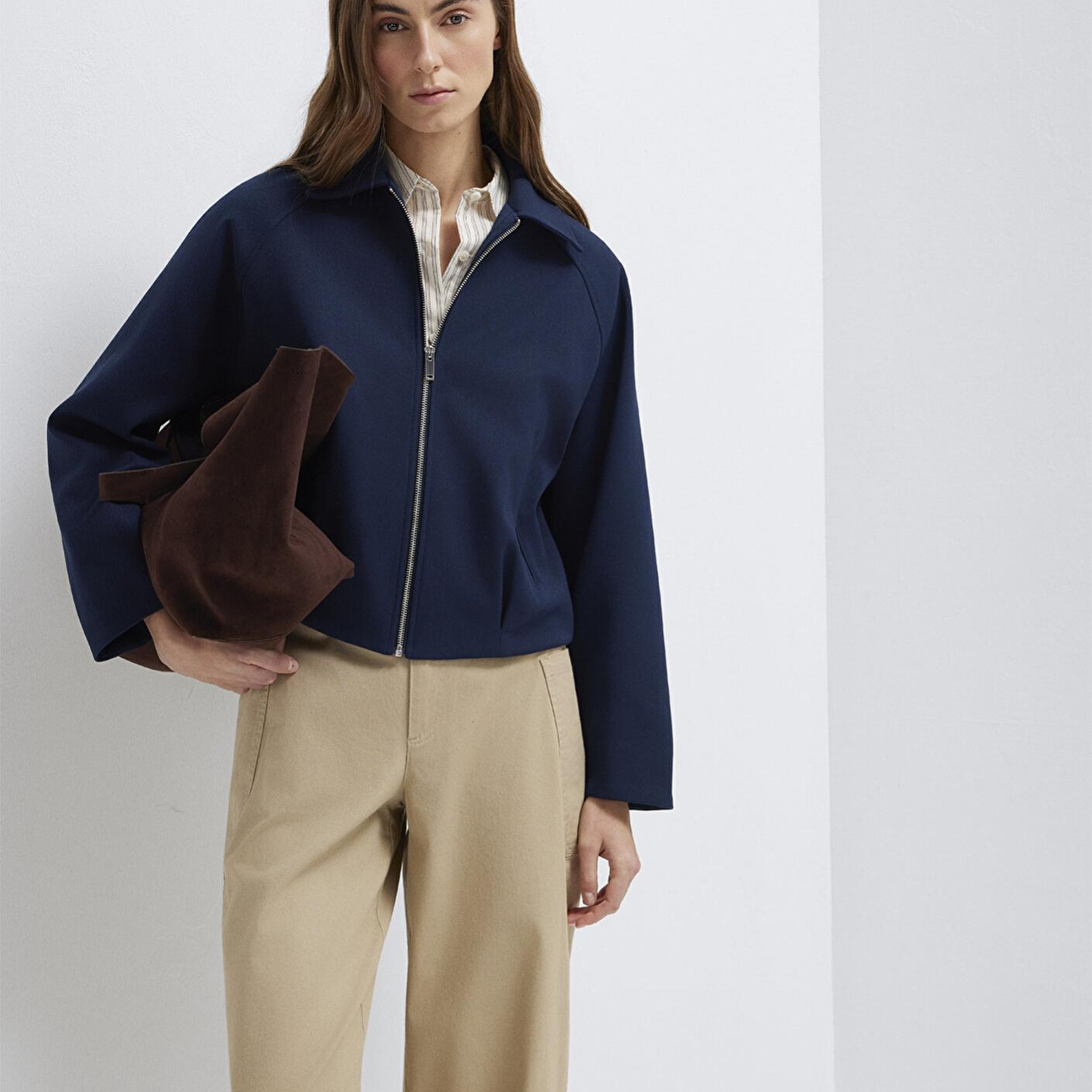 Mavi Lacivert Crop Ceket Oversize / Geniş Kesim 1110820-82318