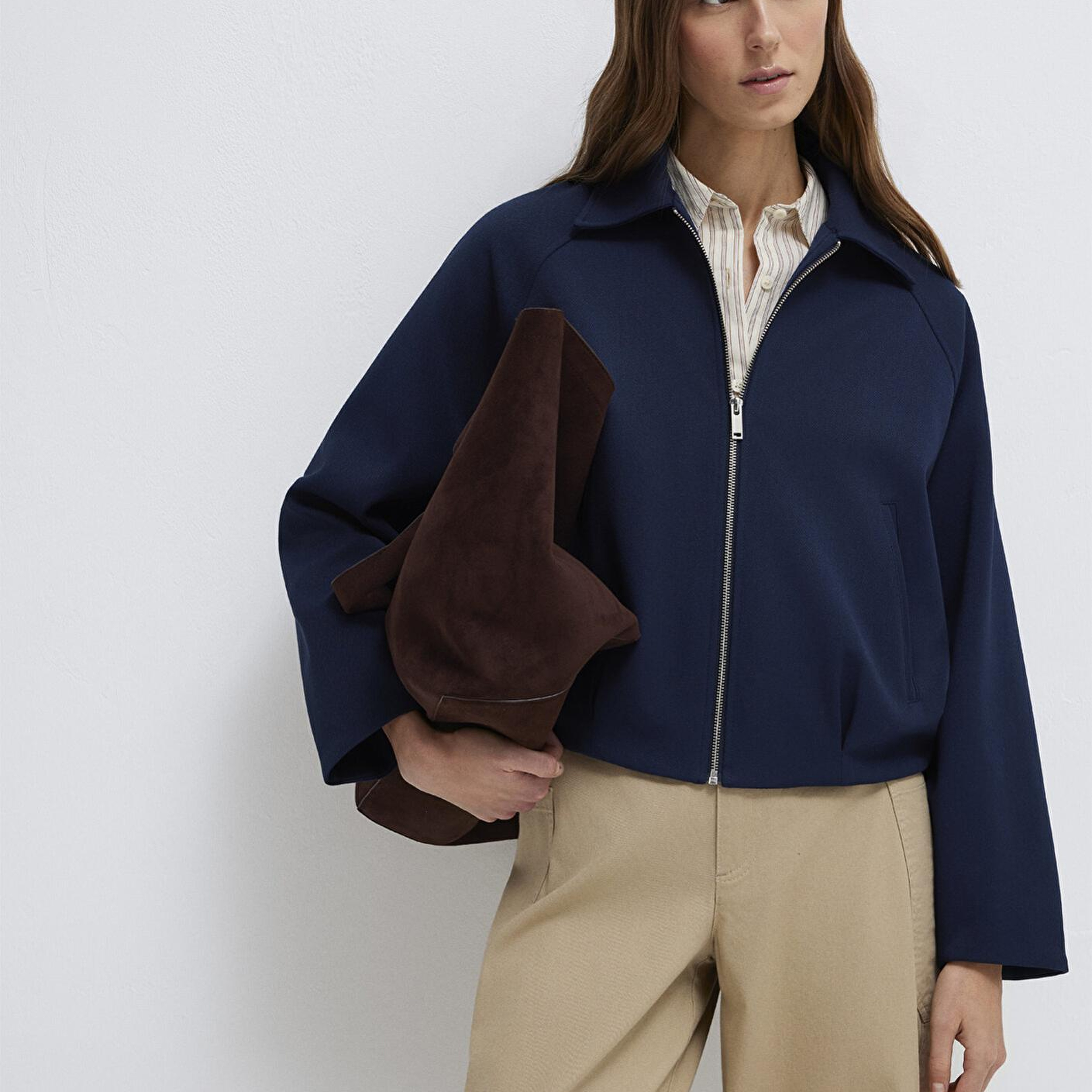 Mavi Lacivert Crop Ceket Oversize / Geniş Kesim 1110820-82318