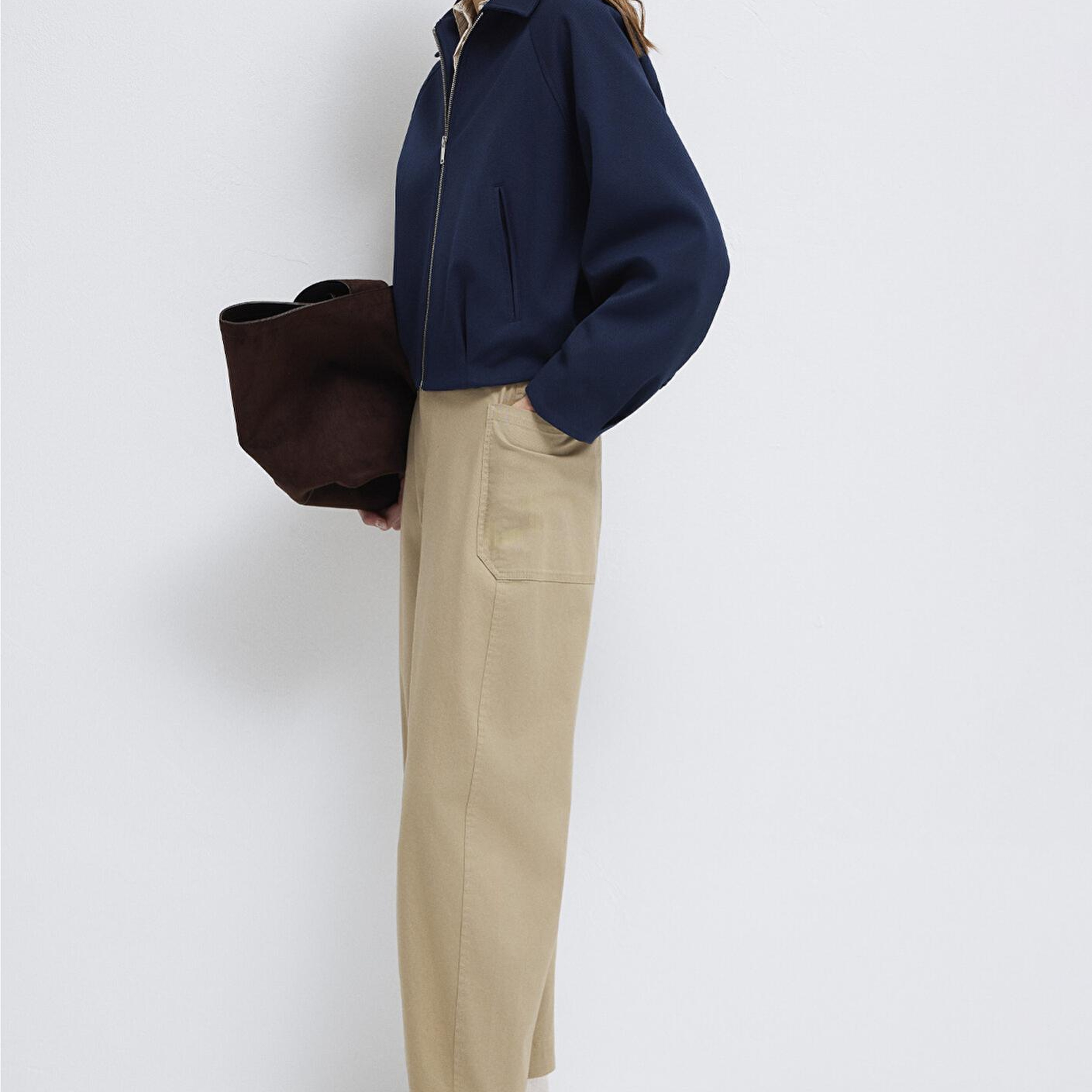 Mavi Lacivert Crop Ceket Oversize / Geniş Kesim 1110820-82318