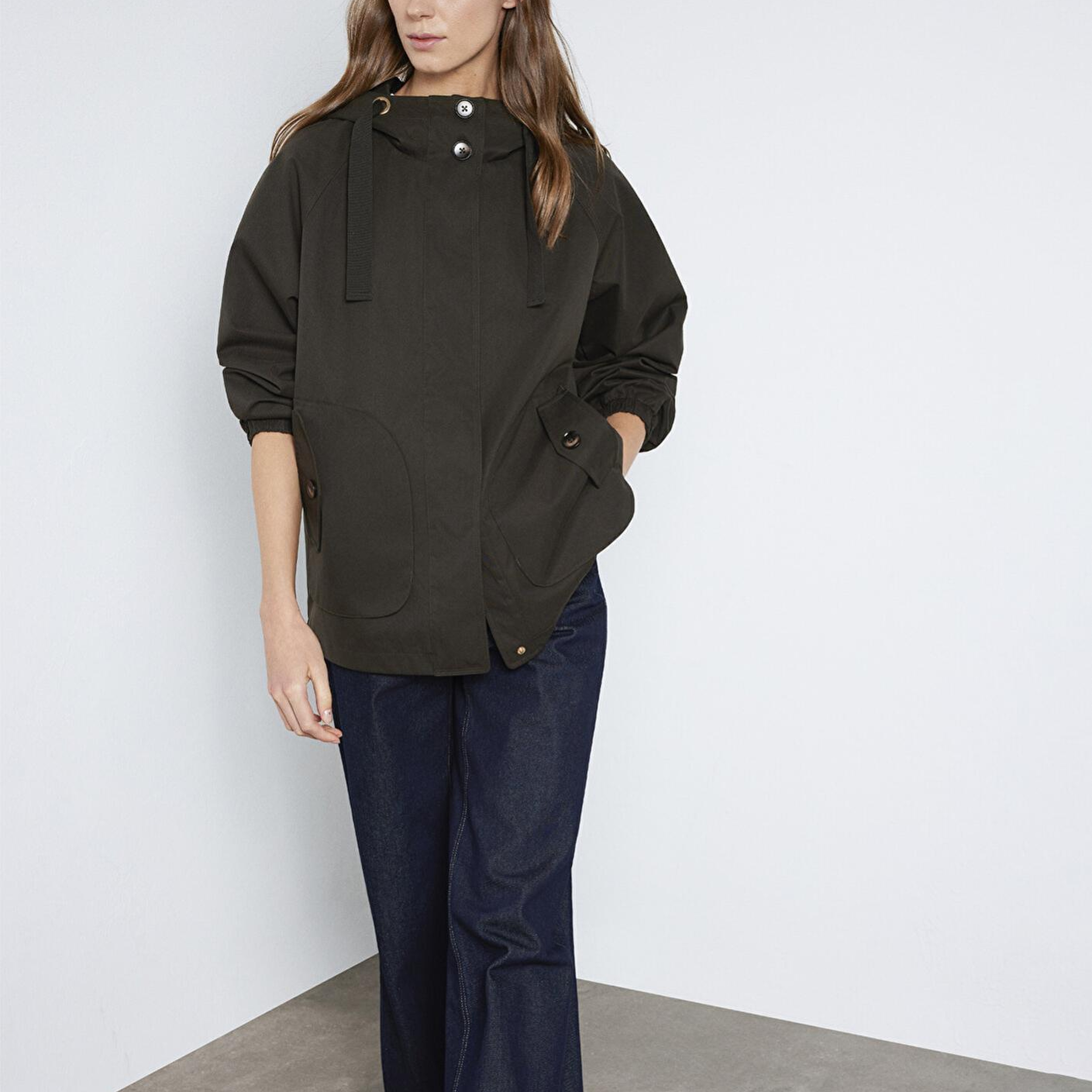 Mavi Kapüşonlu Haki Ceket Loose Fit / Bol Rahat Kesim 1110014-90707