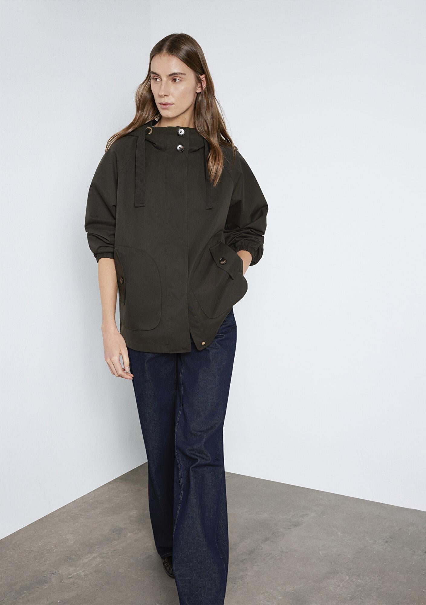 Mavi Kapüşonlu Haki Ceket Loose Fit / Bol Rahat Kesim 1110014-90707