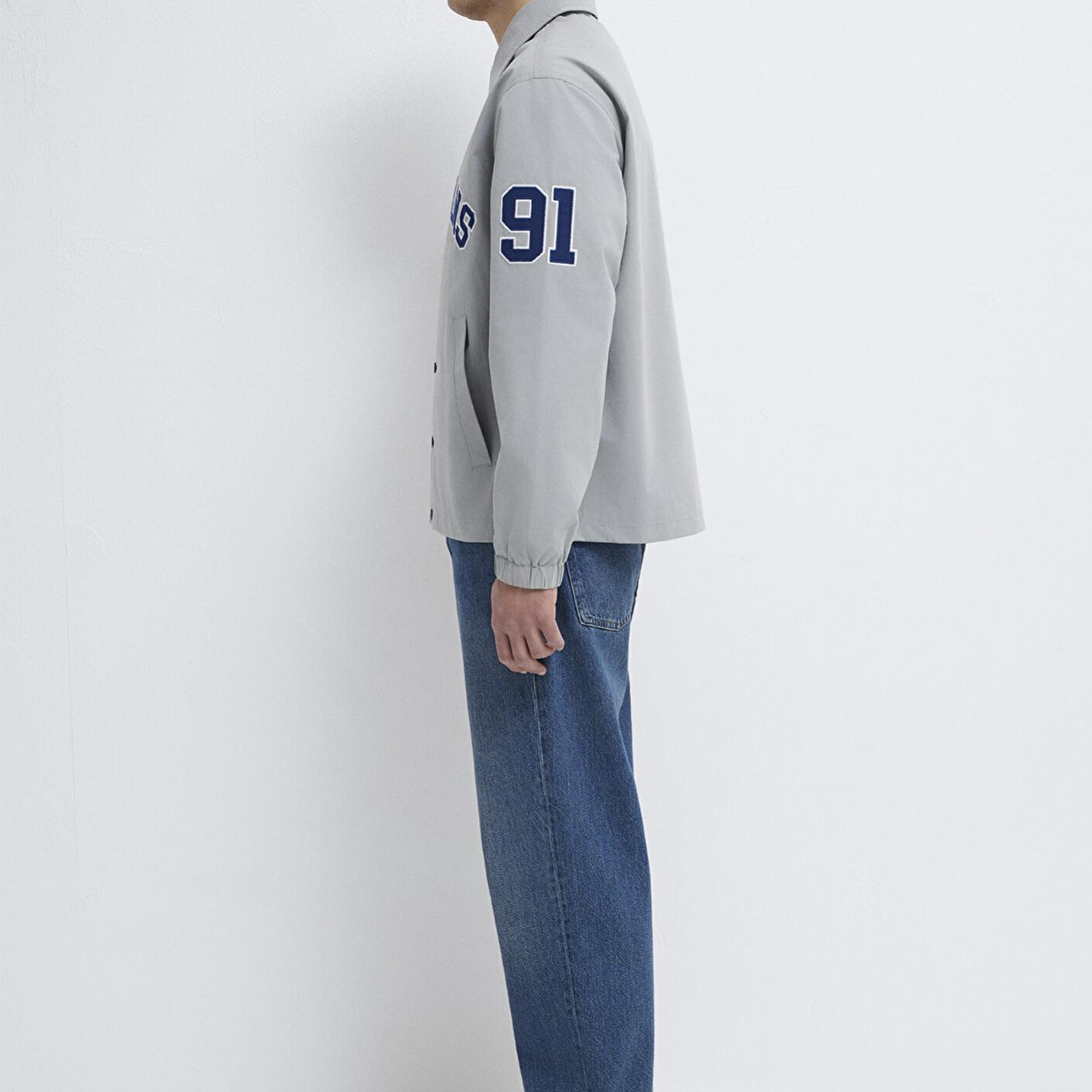 Mavi Nakış Detaylı Gri Ceket Loose Fit / Bol Rahat Kesim 0110769-82824