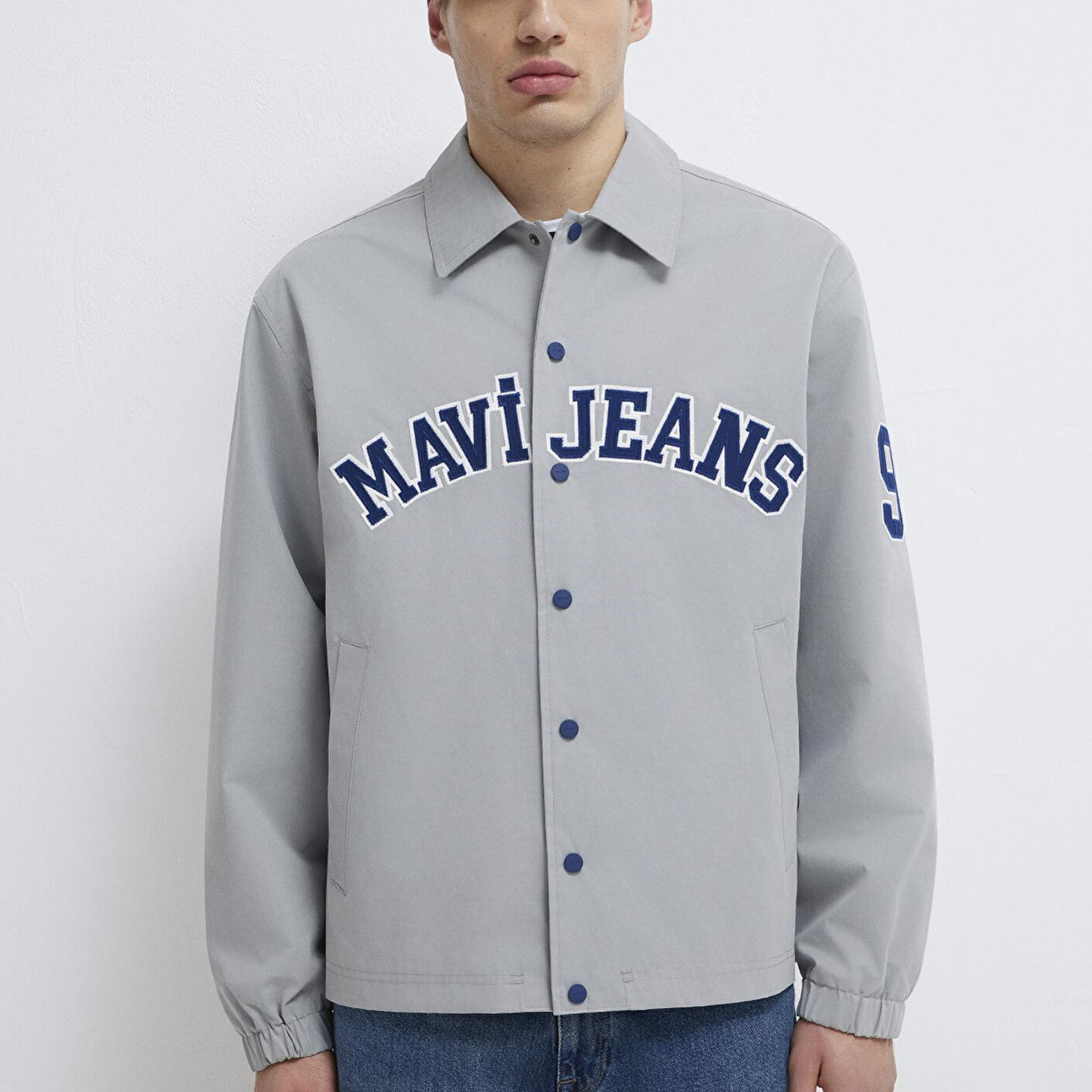 Mavi Nakış Detaylı Gri Ceket Loose Fit / Bol Rahat Kesim 0110769-82824