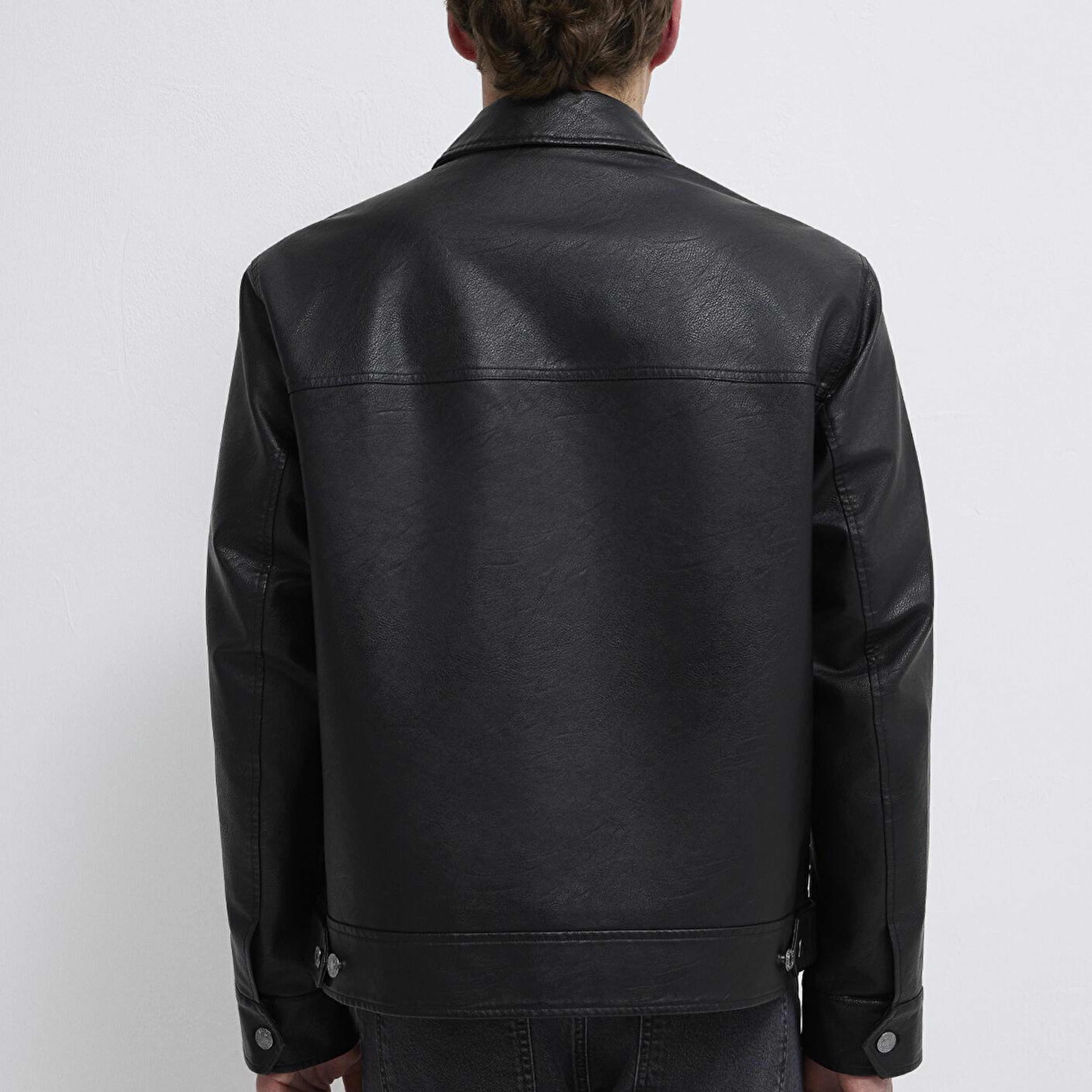 Mavi Siyah Suni Deri Ceket Loose Fit / Bol Rahat Kesim 0110798-71379