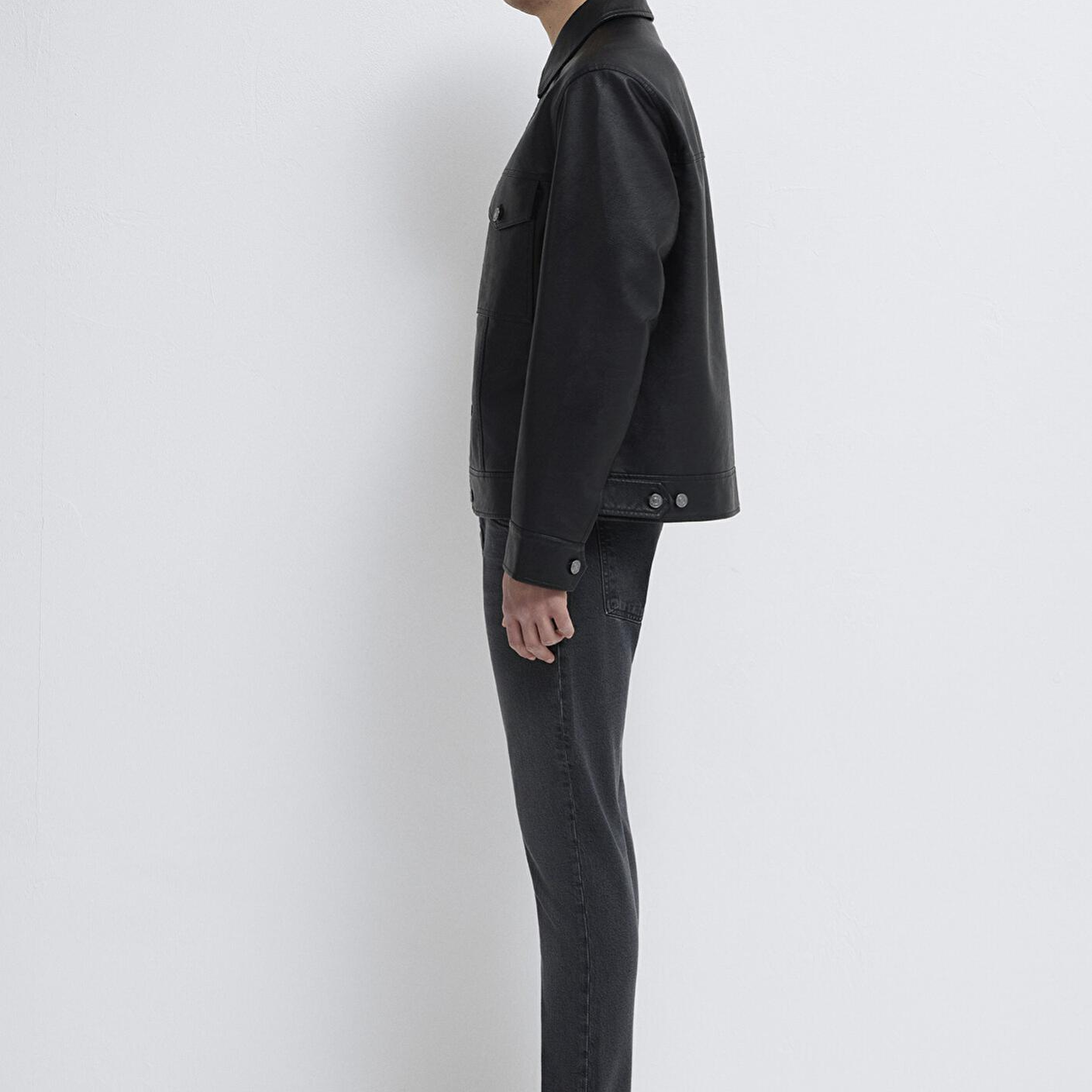 Mavi Siyah Suni Deri Ceket Loose Fit / Bol Rahat Kesim 0110798-71379