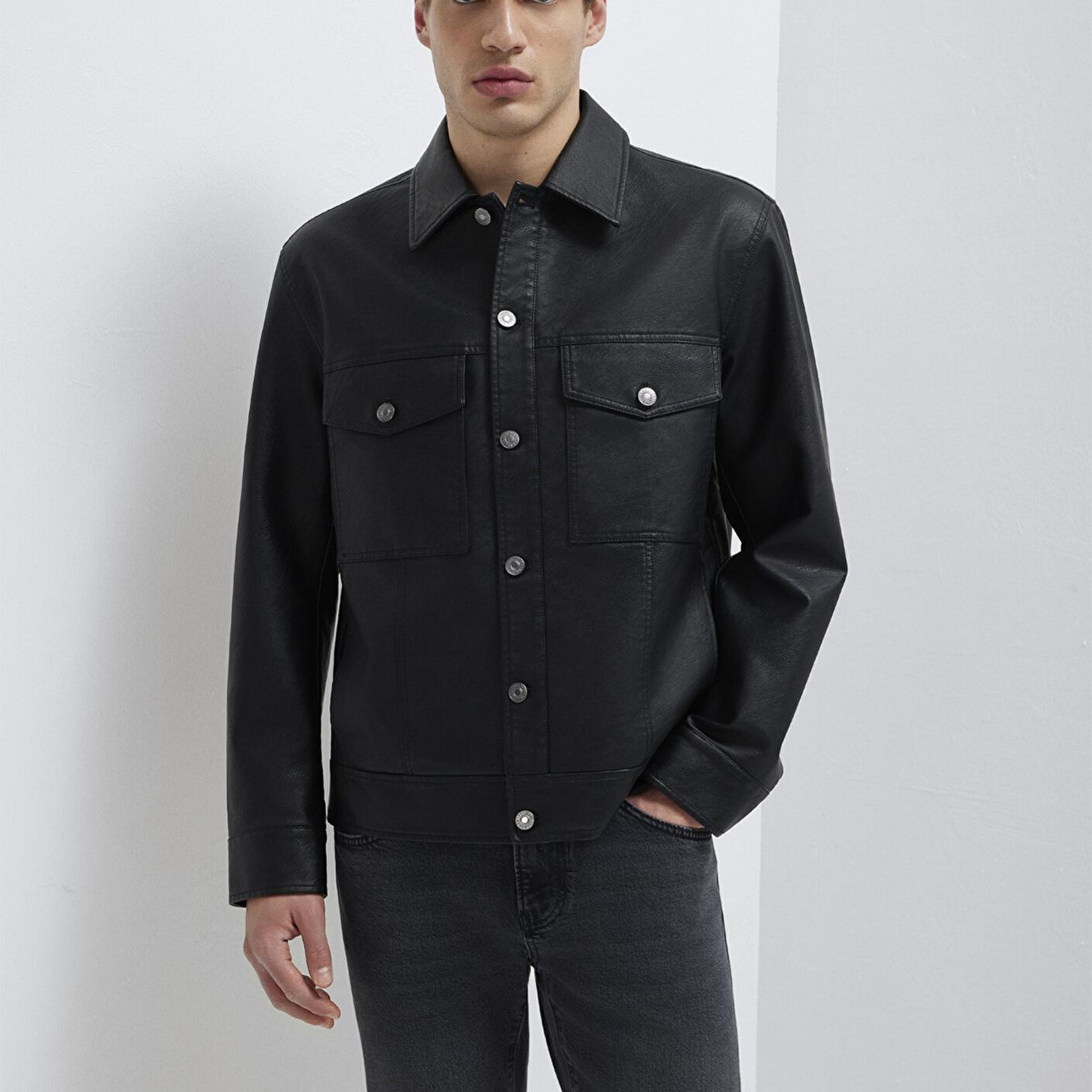 Mavi Siyah Suni Deri Ceket Loose Fit / Bol Rahat Kesim 0110798-71379