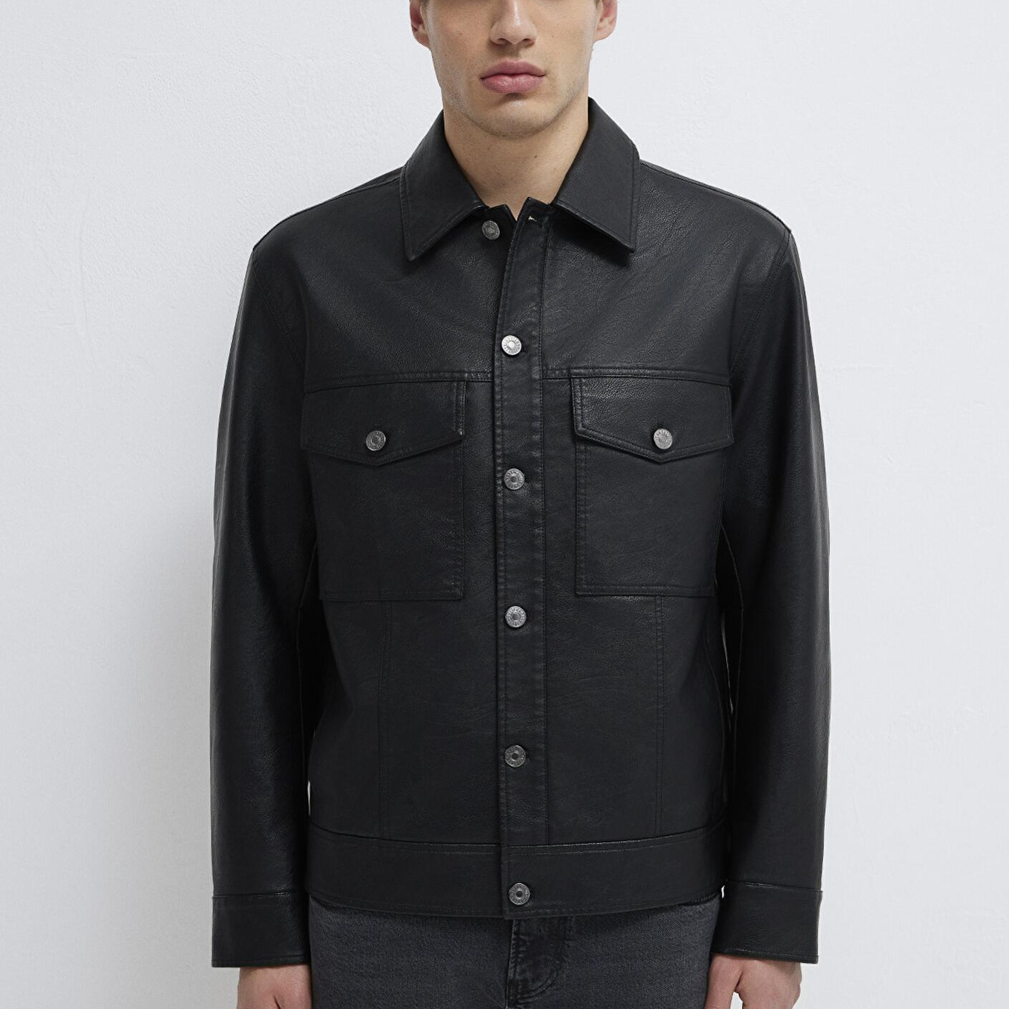 Mavi Siyah Suni Deri Ceket Loose Fit / Bol Rahat Kesim 0110798-71379