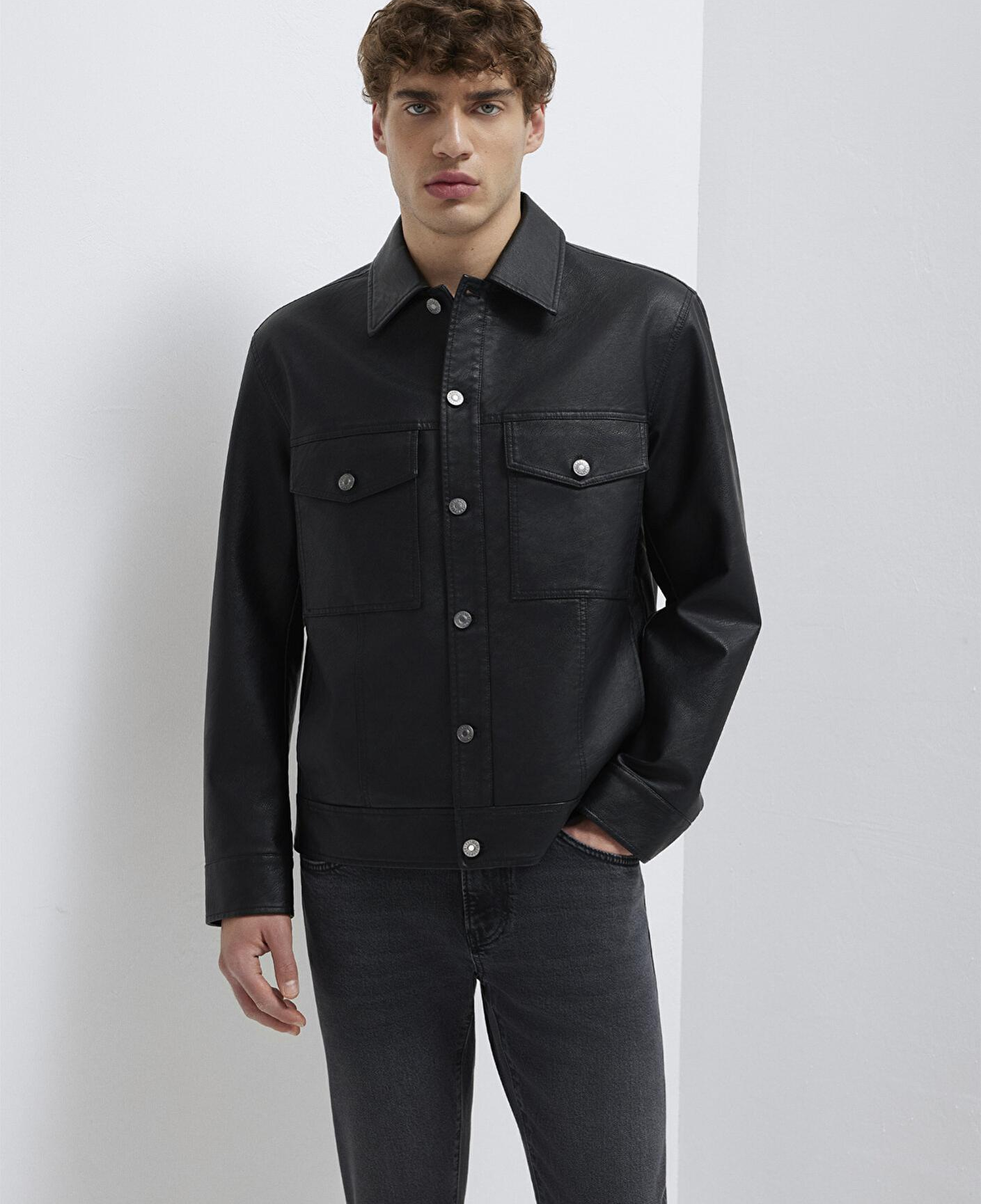 Mavi Siyah Suni Deri Ceket Loose Fit / Bol Rahat Kesim 0110798-71379