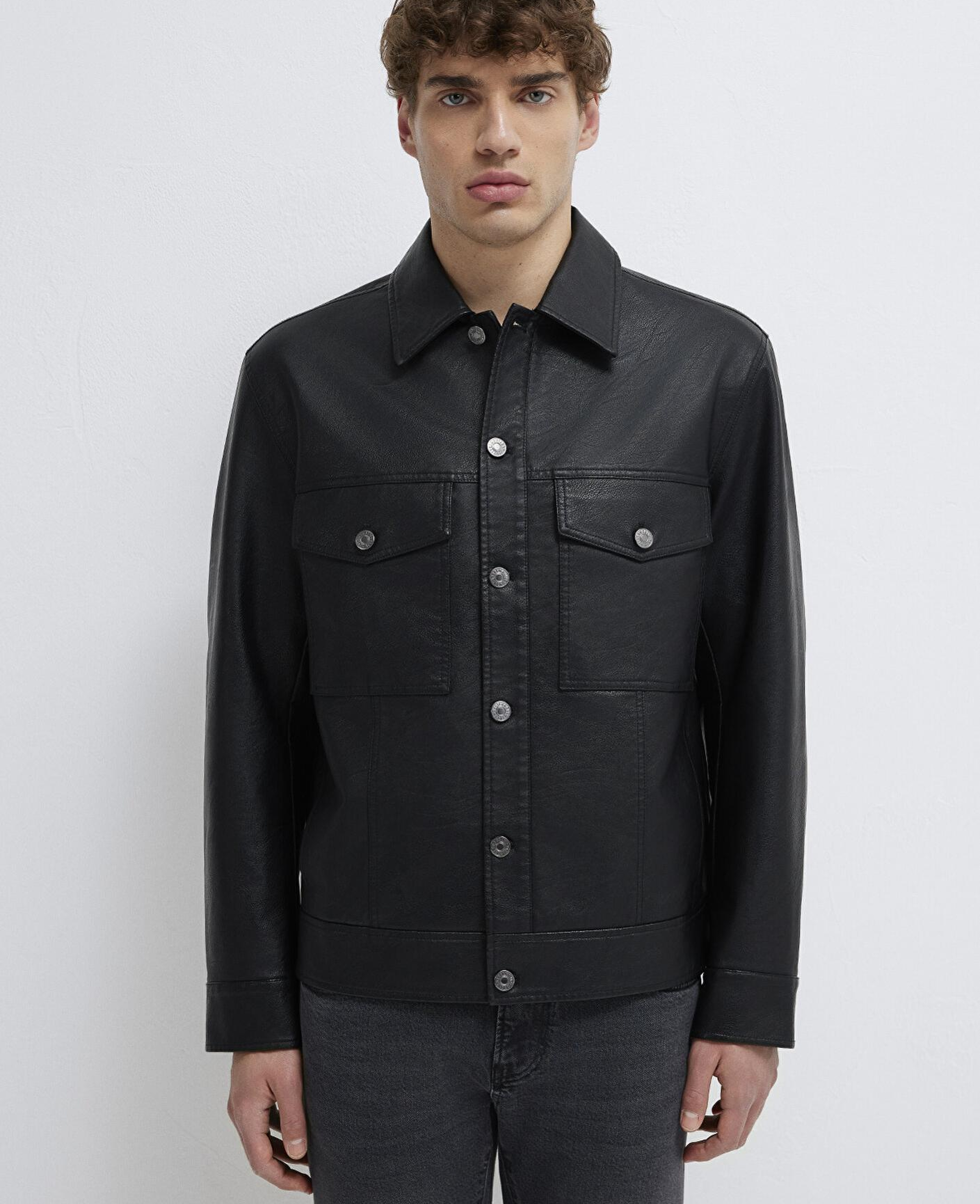 Mavi Siyah Suni Deri Ceket Loose Fit / Bol Rahat Kesim 0110798-71379