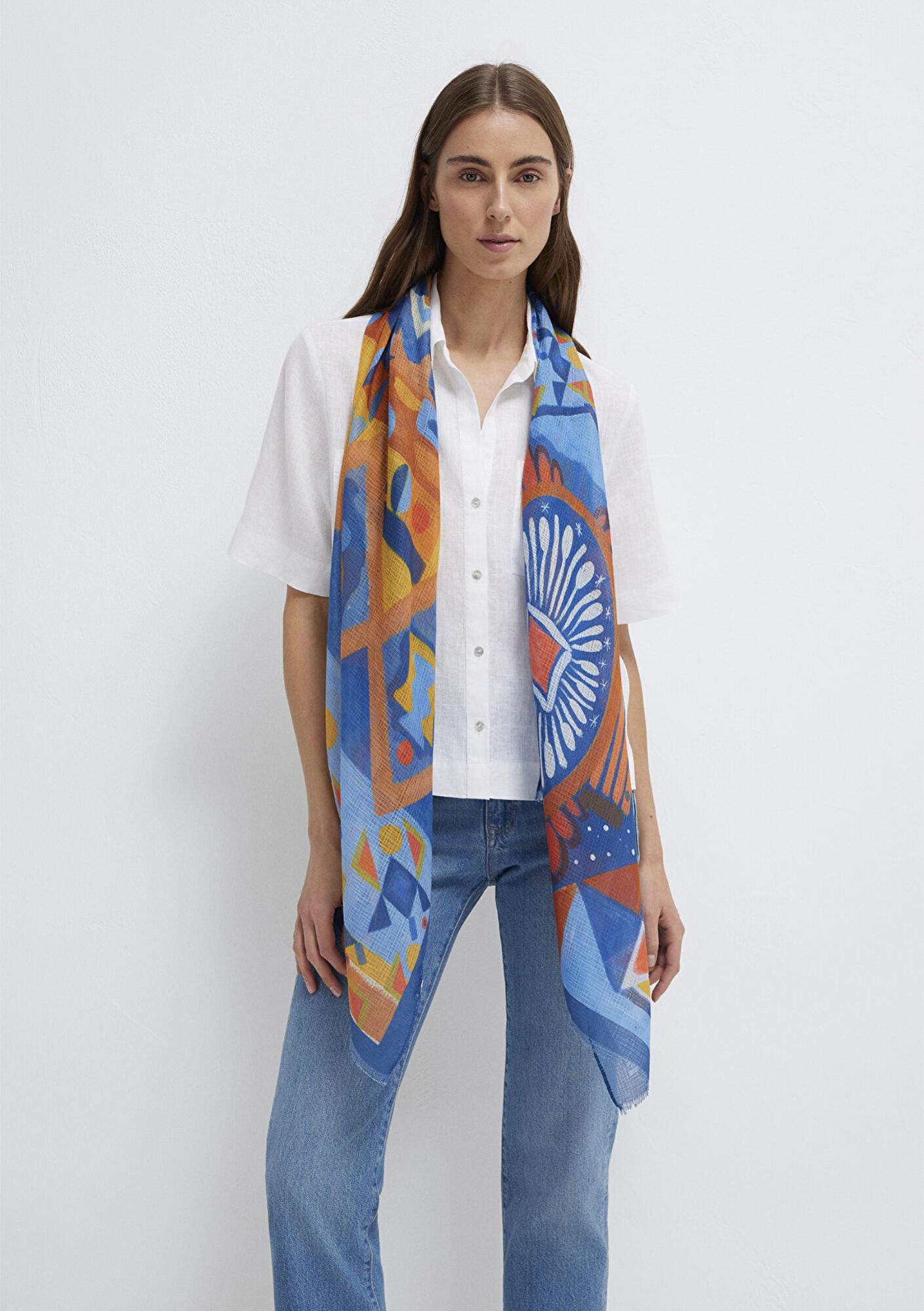 Mavi Desenli Şal 1913853-30874