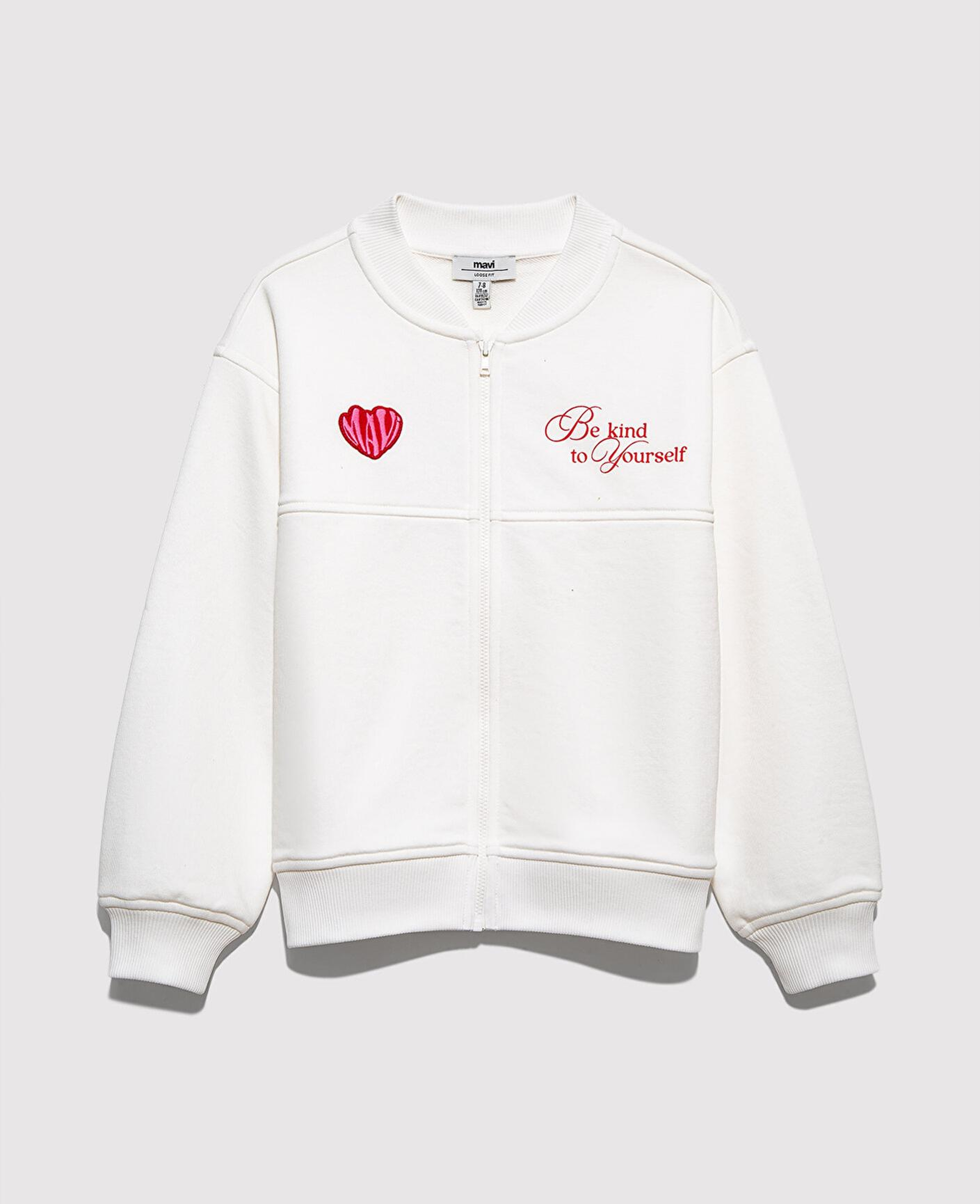 Mavi Kalp Baskılı Ekru Bomber Ceket 7S10174-70057