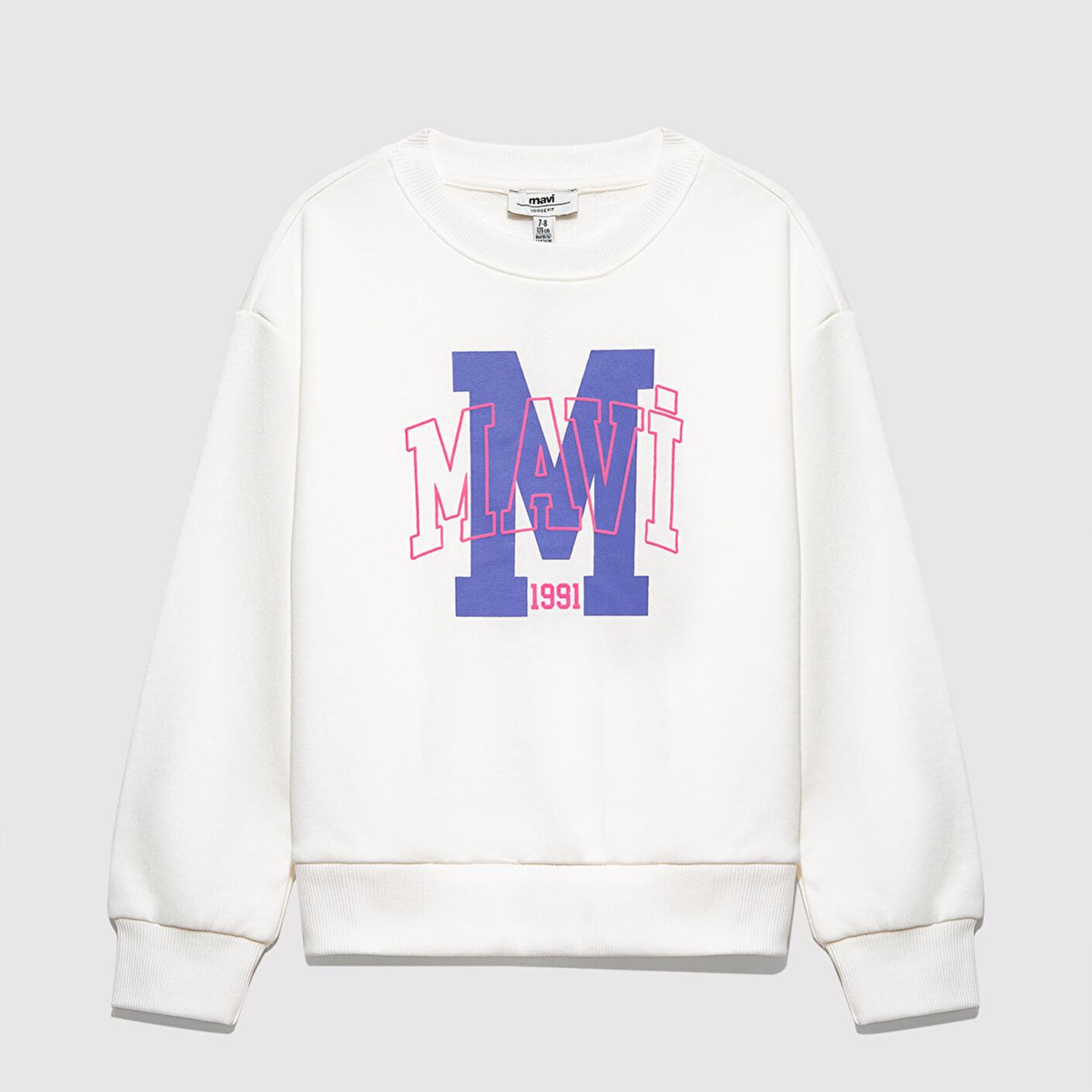 Mavi M Logo Baskılı Ekru Sweatshirt 7S10118-70057