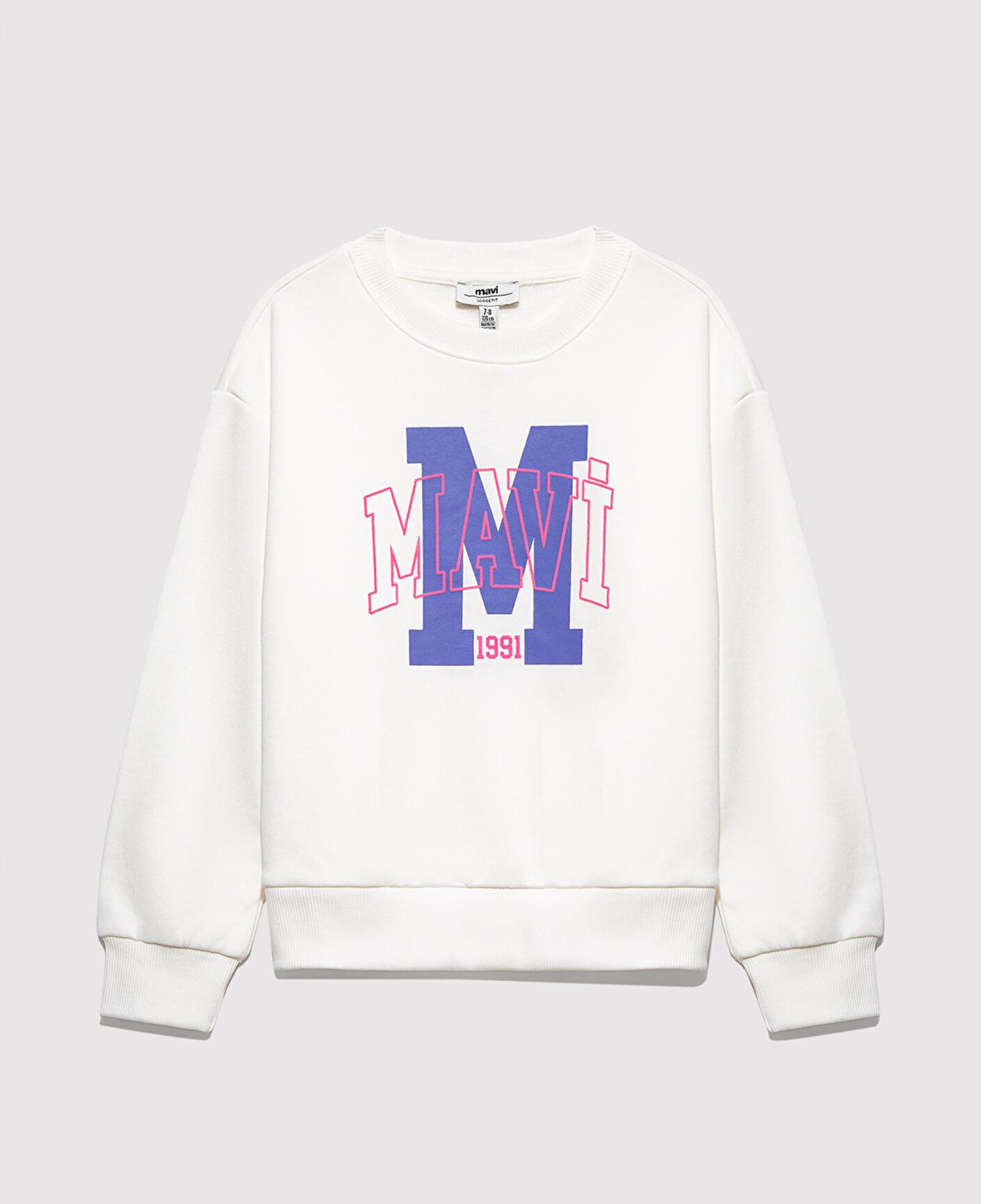 Mavi M Logo Baskılı Ekru Sweatshirt 7S10118-70057