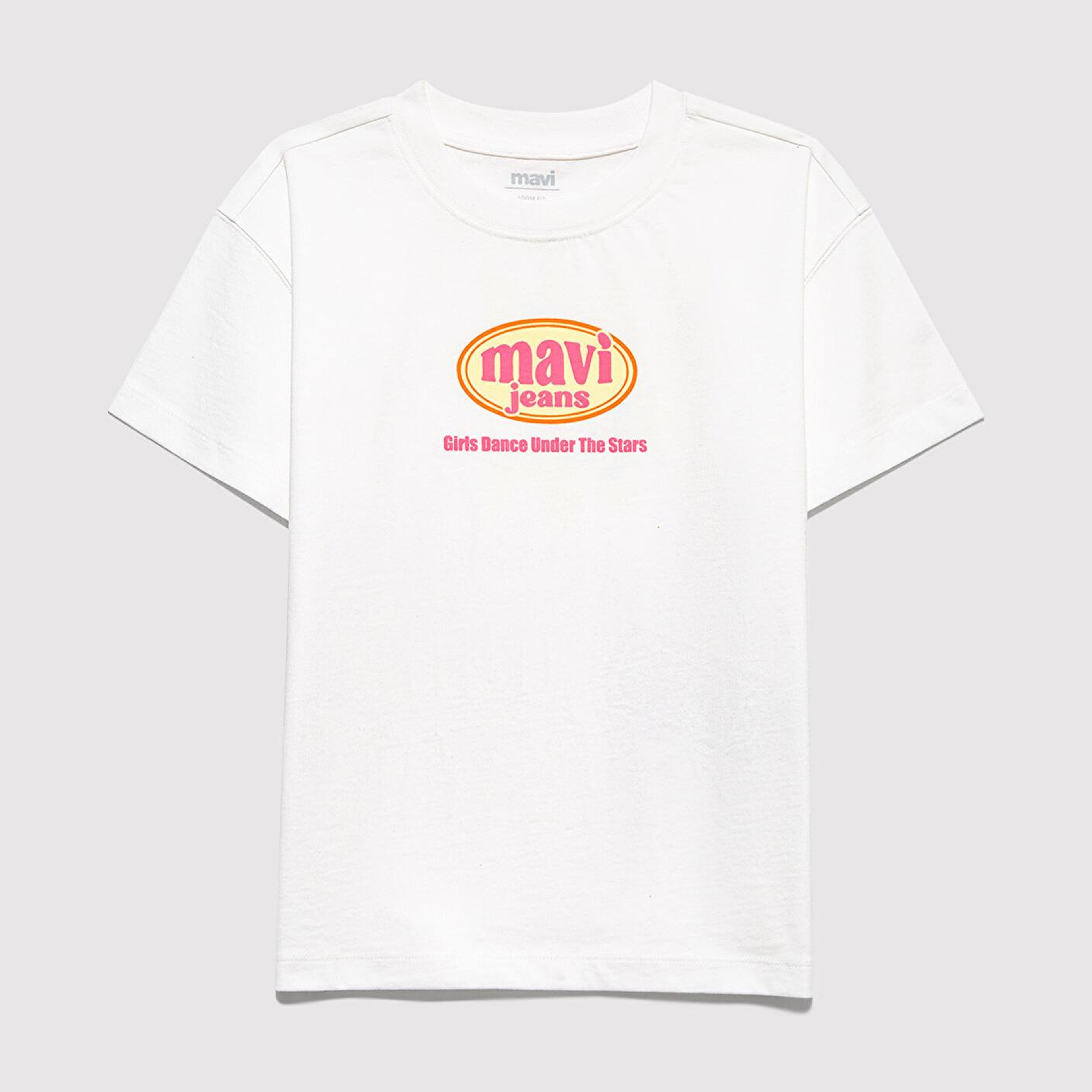 Mavi Baskılı Ekru Tişört Loose Fit / Bol Rahat Kesim 7610391-70057