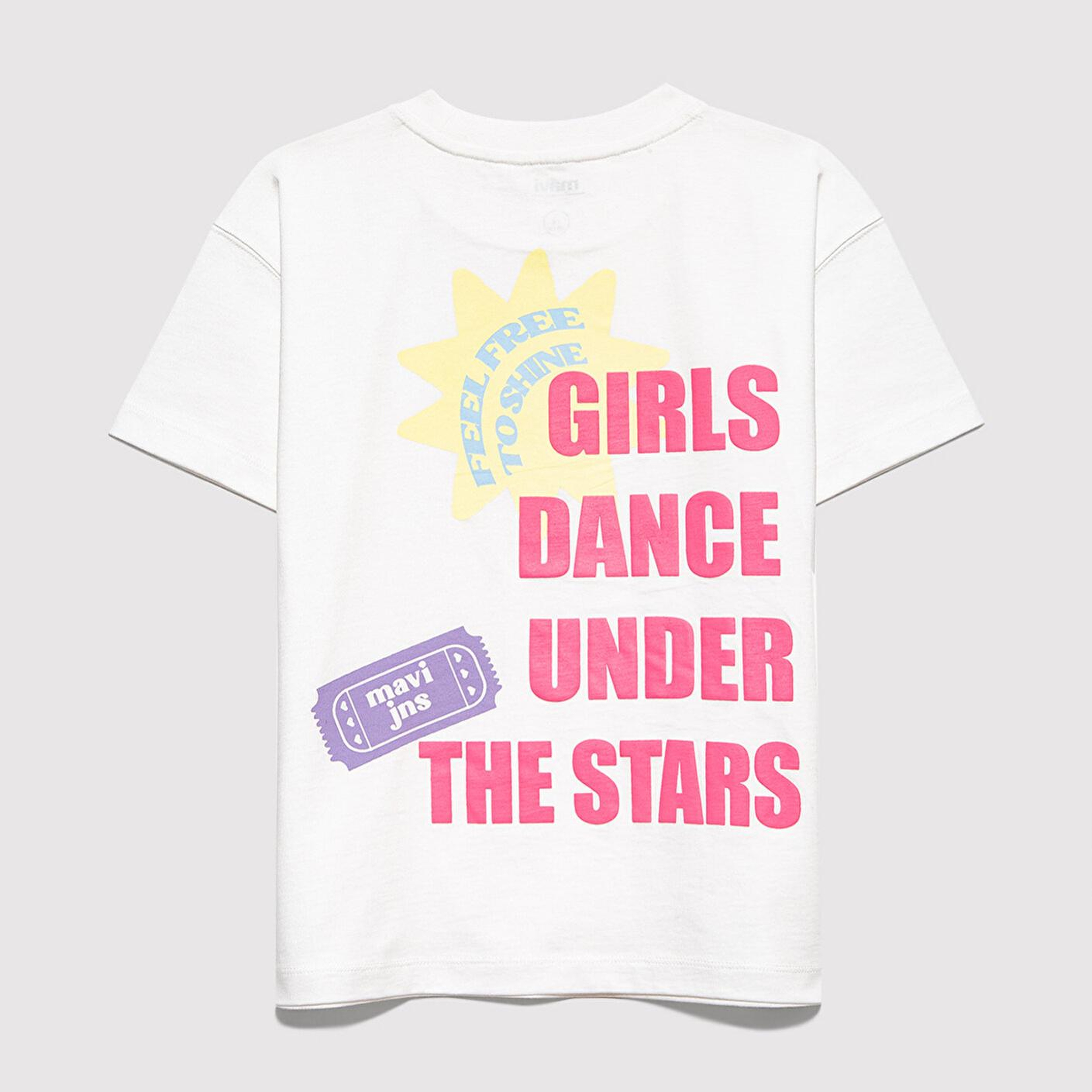 Mavi Baskılı Ekru Tişört Loose Fit / Bol Rahat Kesim 7610391-70057