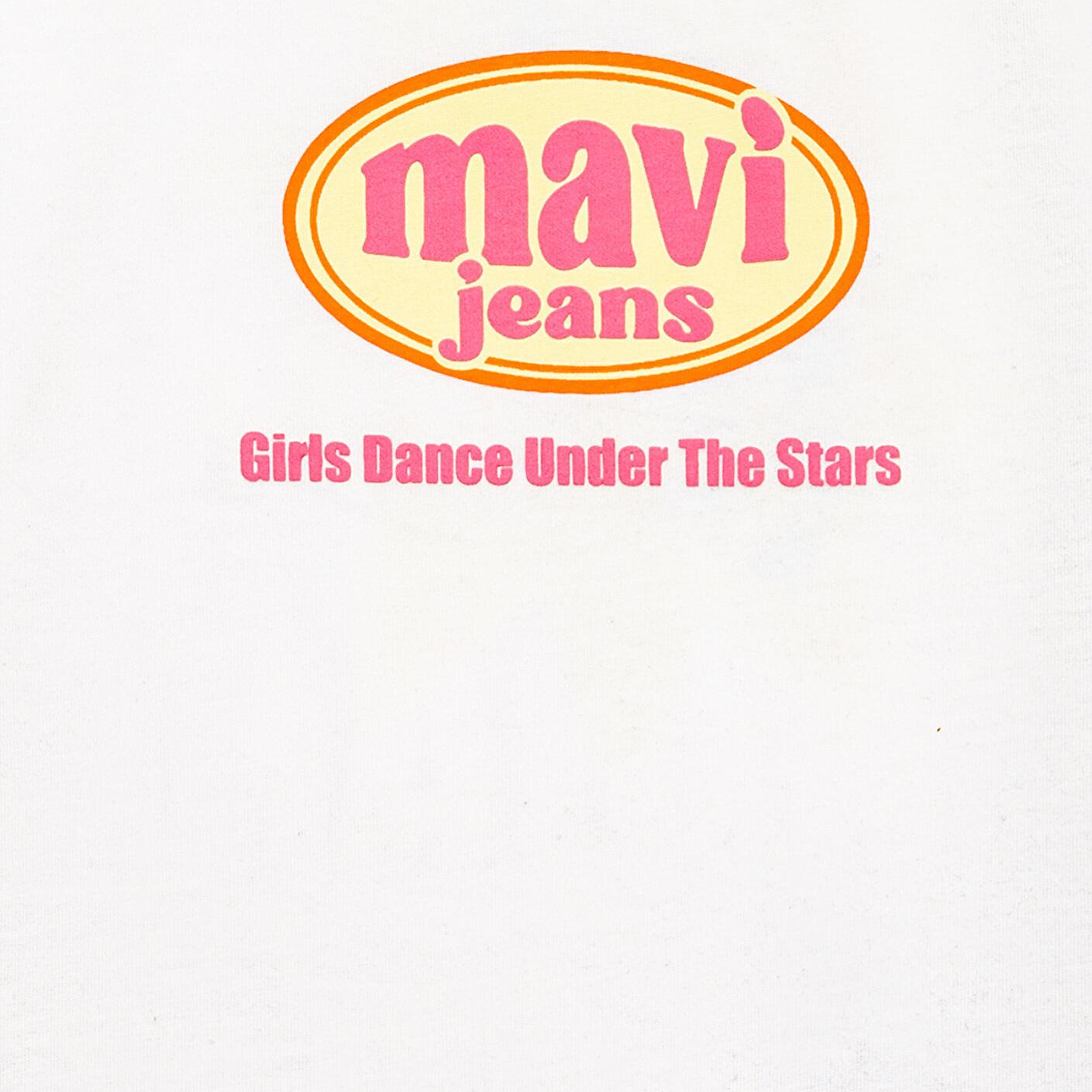 Mavi Baskılı Ekru Tişört Loose Fit / Bol Rahat Kesim 7610391-70057