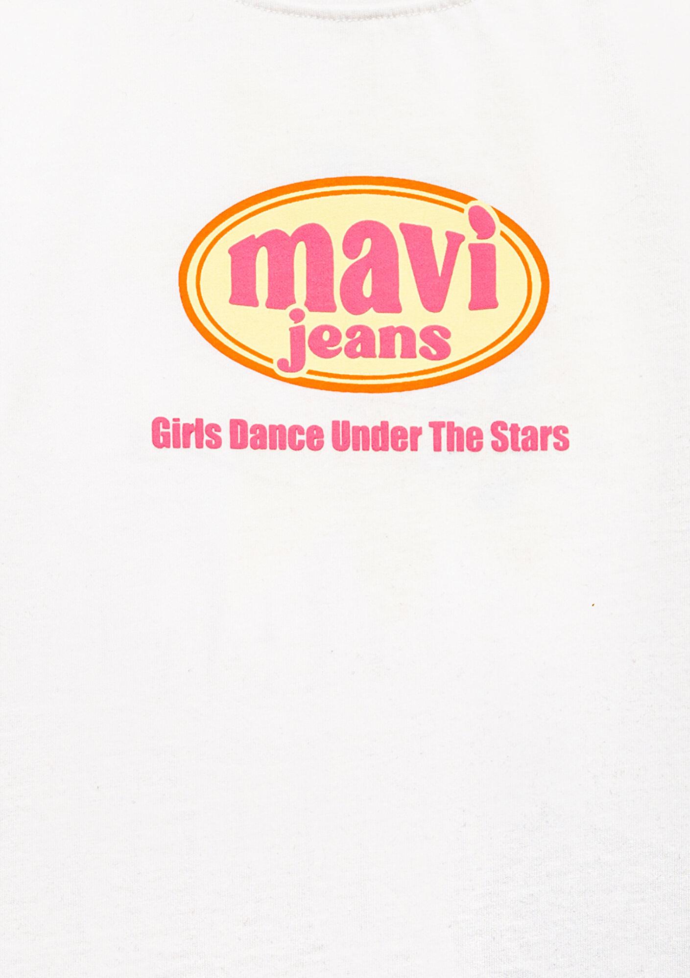 Mavi Baskılı Ekru Tişört Loose Fit / Bol Rahat Kesim 7610391-70057