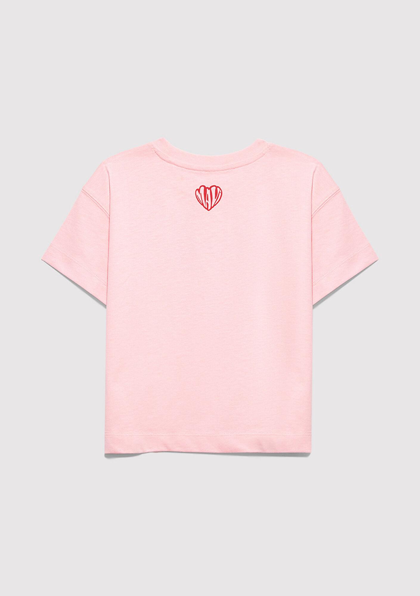 Mavi Baskılı Pembe Tişört Loose Fit / Bol Rahat Kesim 7610398-71007