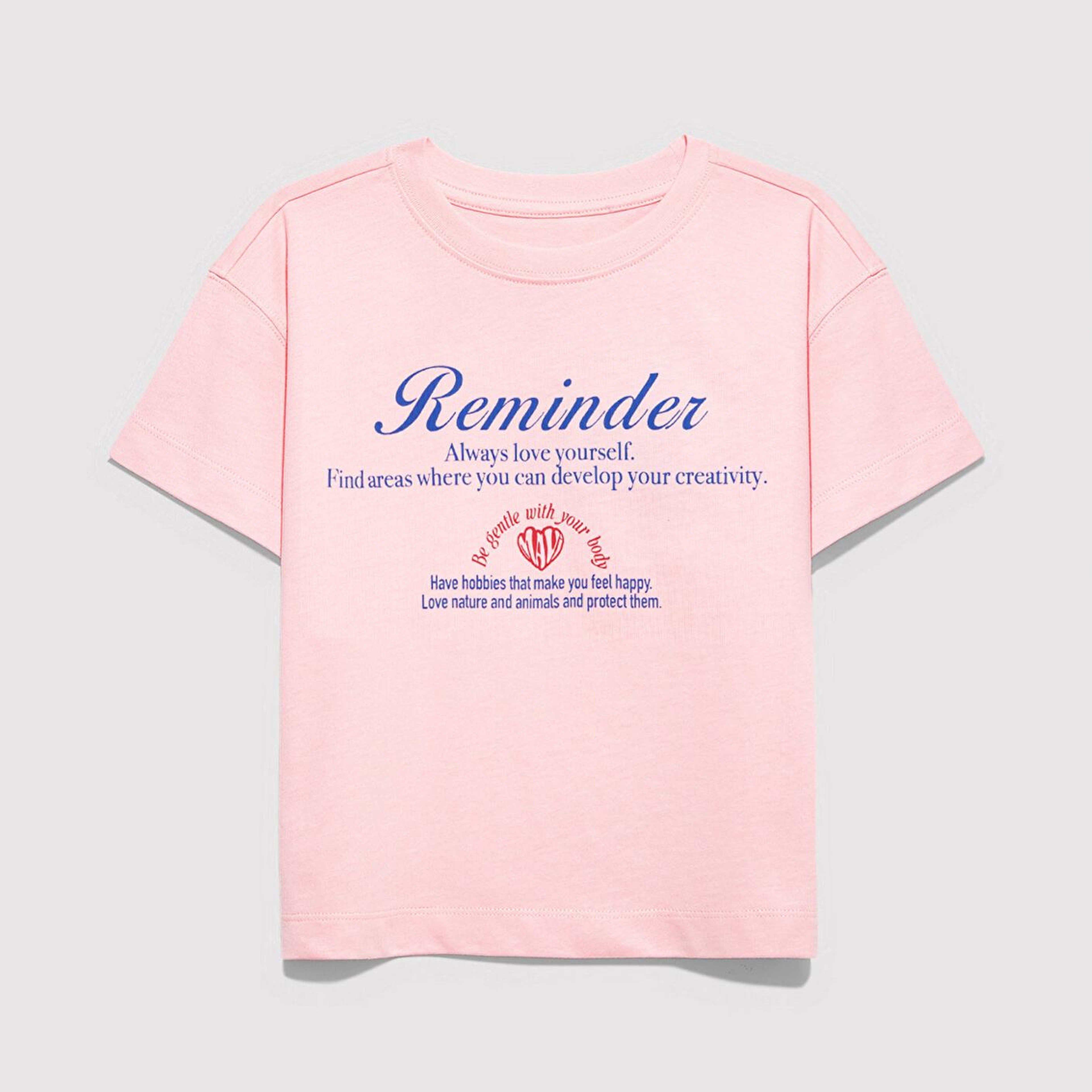 Mavi Baskılı Pembe Tişört Loose Fit / Bol Rahat Kesim 7610398-71007