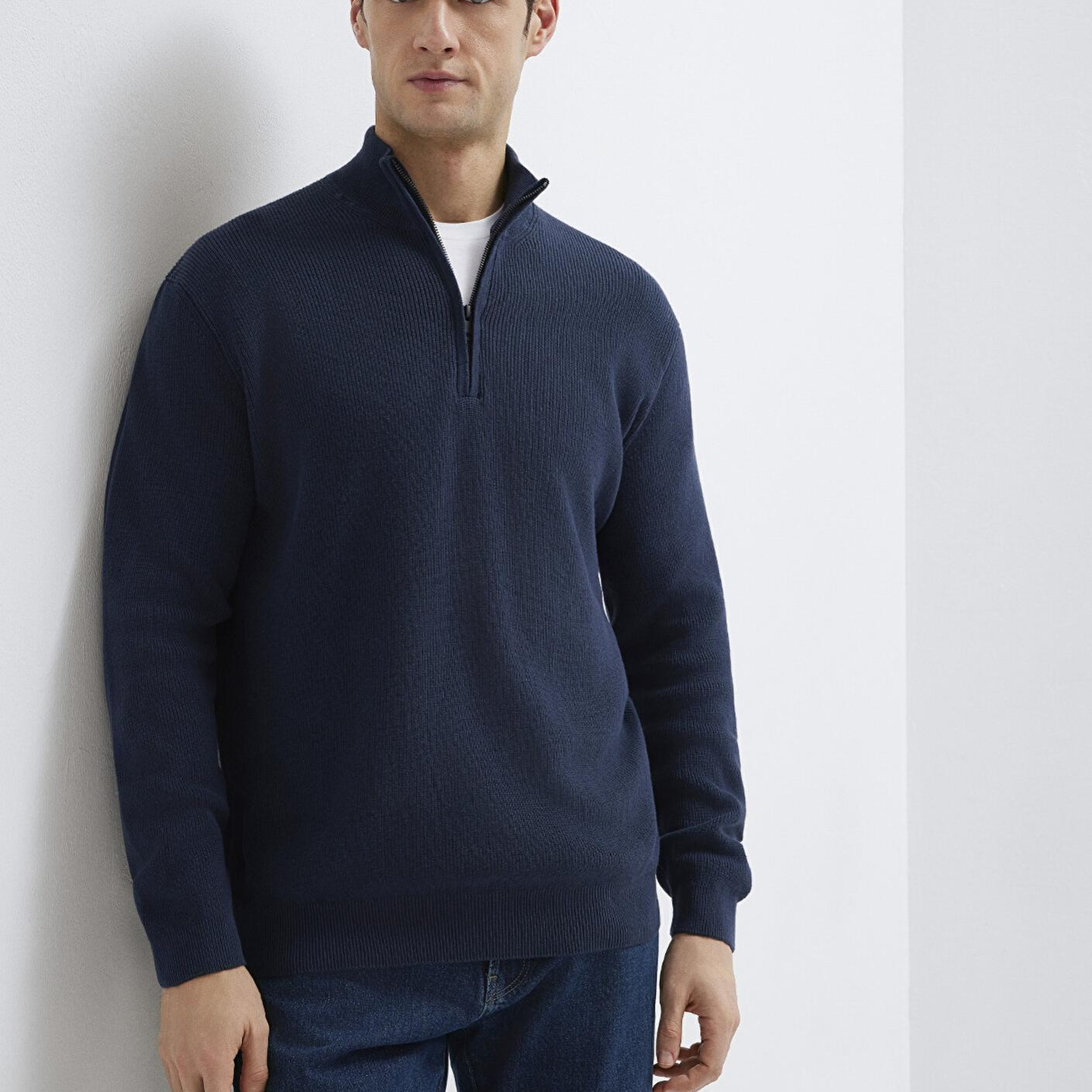 Mavi Yarı Fermuarlı Lacivert Kazak Regular Fit / Normal Kesim 0710396-70490