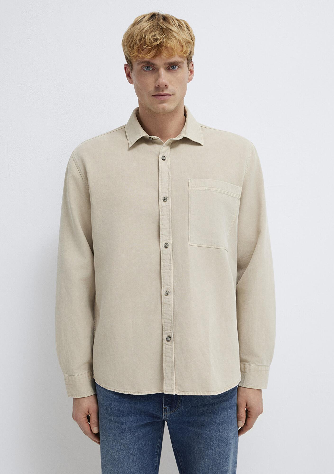 Mavi Cepli Ekru Gömlek Regular Fit / Normal Kesim 0211827-70004