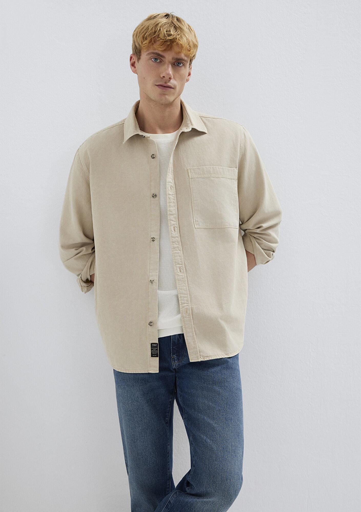Mavi Cepli Ekru Gömlek Regular Fit / Normal Kesim 0211827-70004