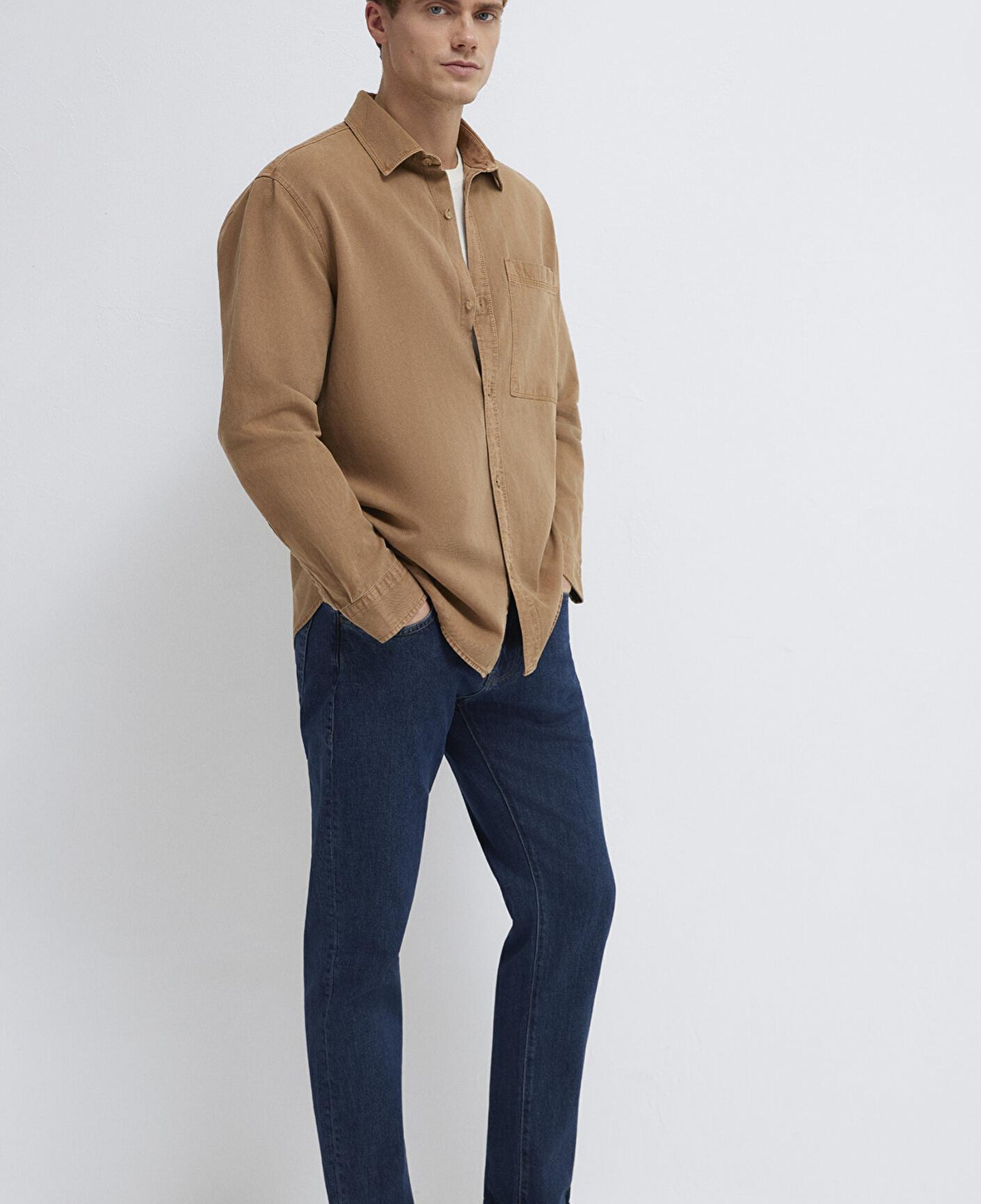 Mavi Cepli Kahverengi Gömlek Regular Fit / Normal Kesim 0211827-88616